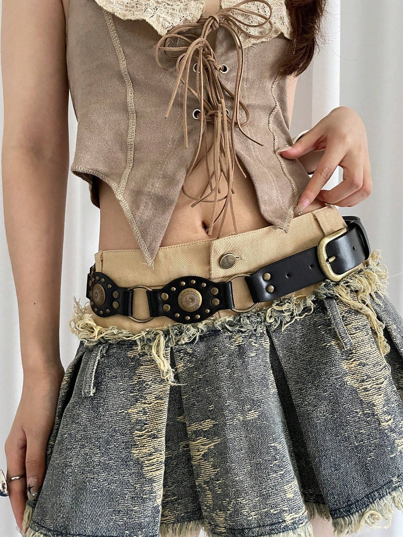 Ceinture de style occidental en matériau PU de style bohème avec boucle circulaire, pour — vue 8