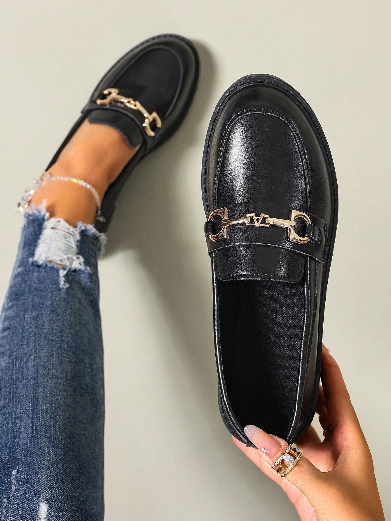 Chaussures mocassins style collégien brillant, légères et respirantes, à enfiler, à talon — vue 2