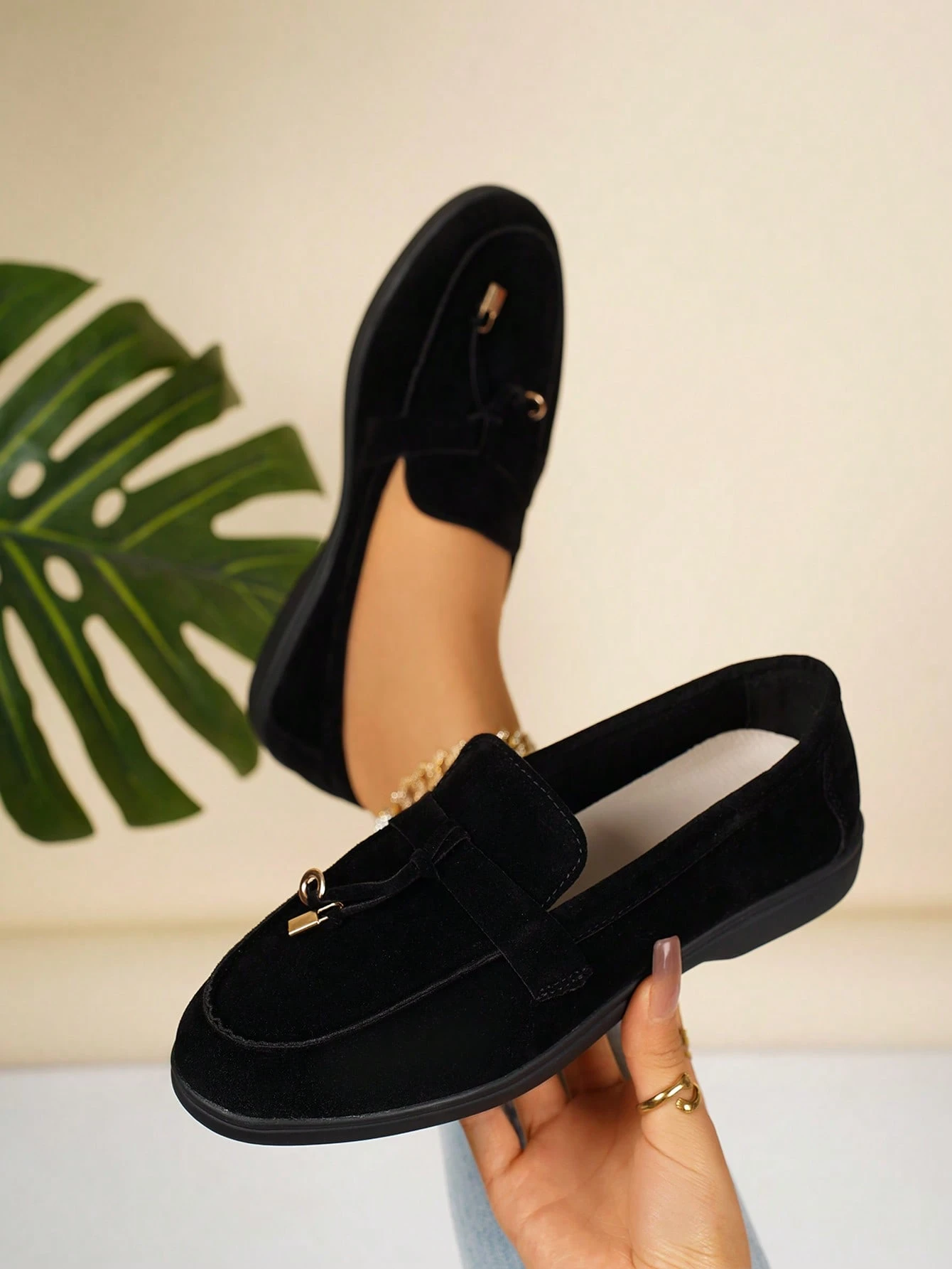 Mocassins à enfiler pour femmes, couleur unie, bout rond, style décontracté pour — vue 5