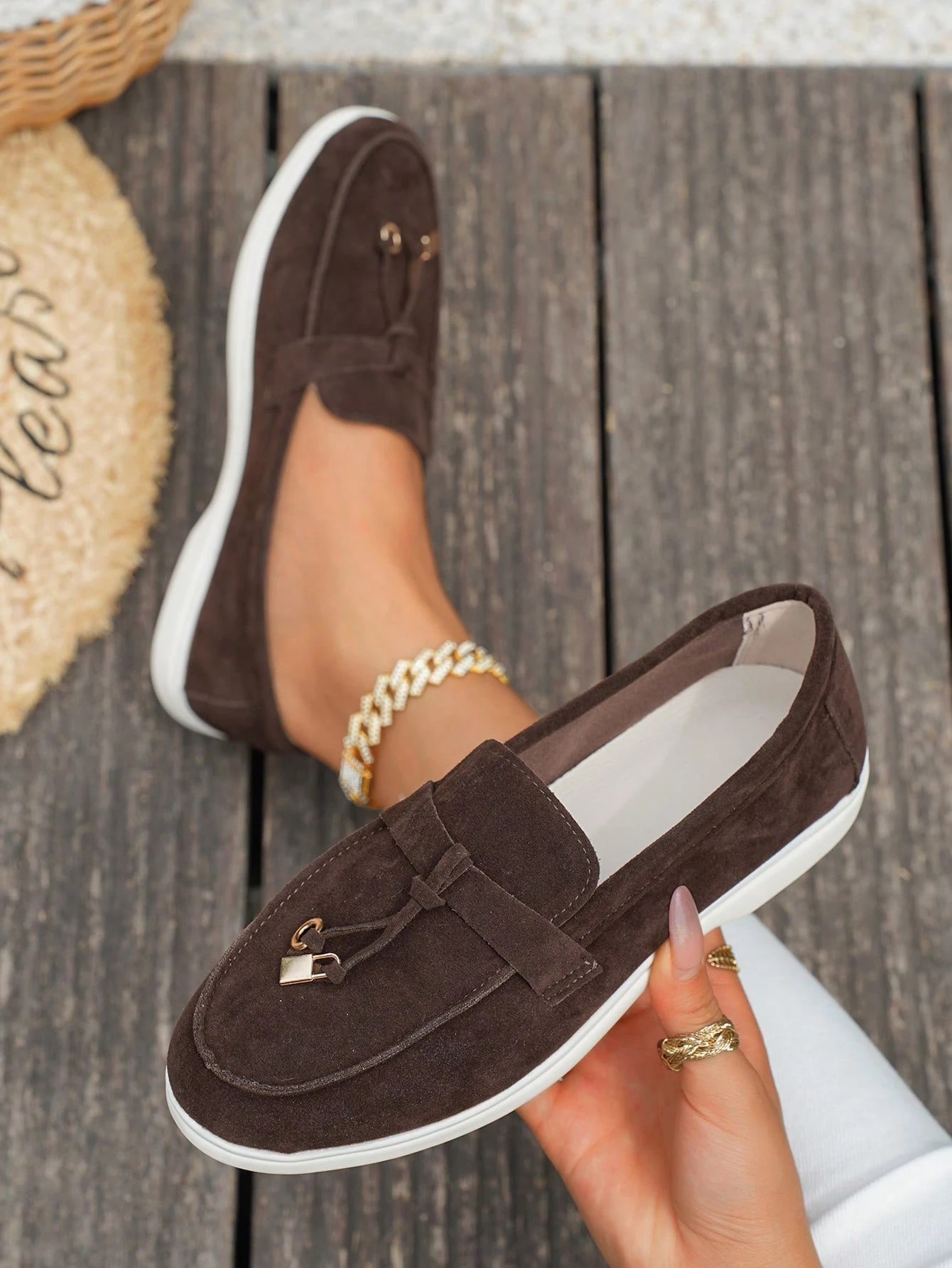 Mocassins à enfiler pour femmes, couleur unie, bout rond, style décontracté pour — vue 6