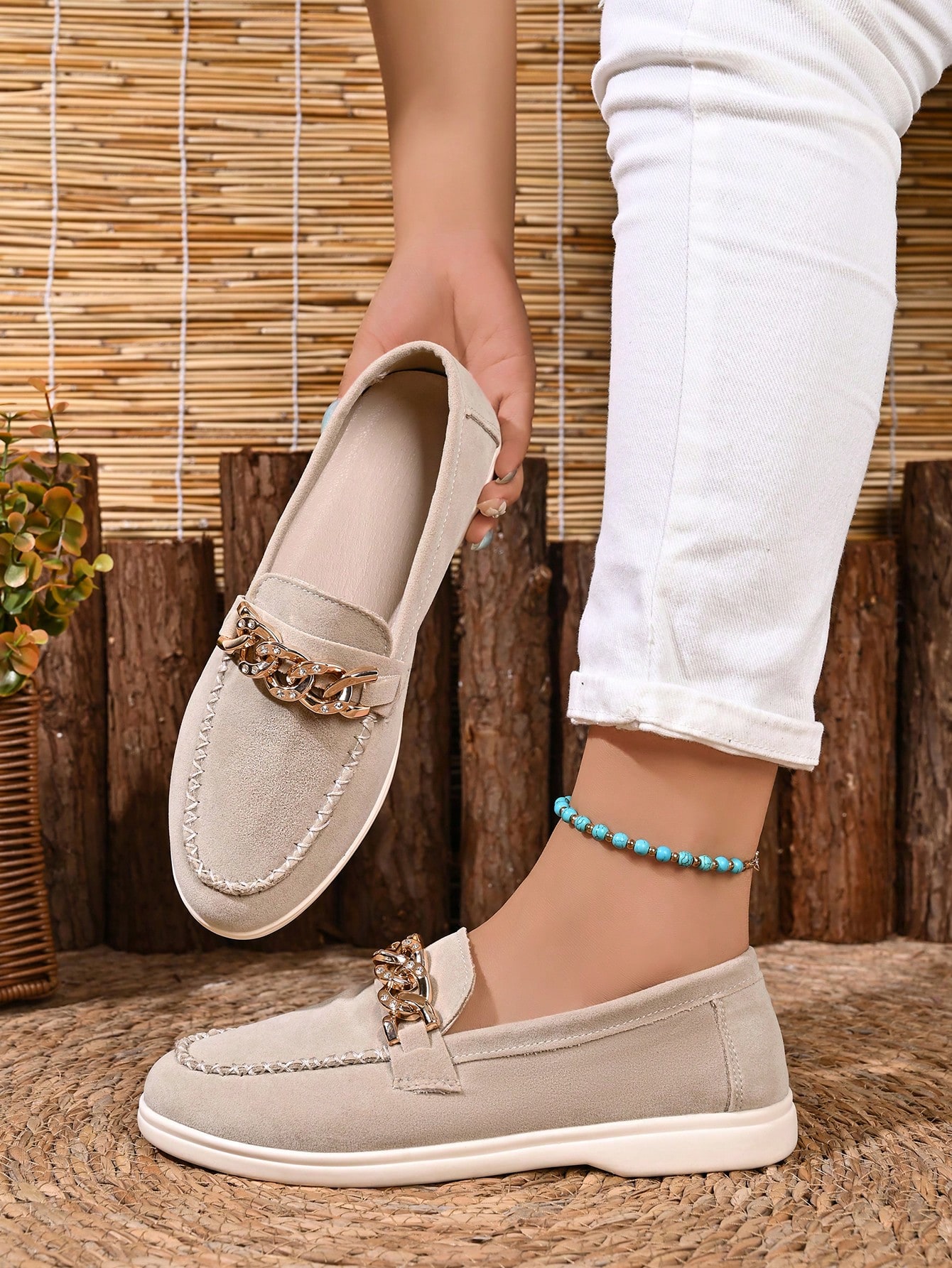 Mocassins à enfiler pour femmes, couleur unie, bout rond, style décontracté pour — vue 2