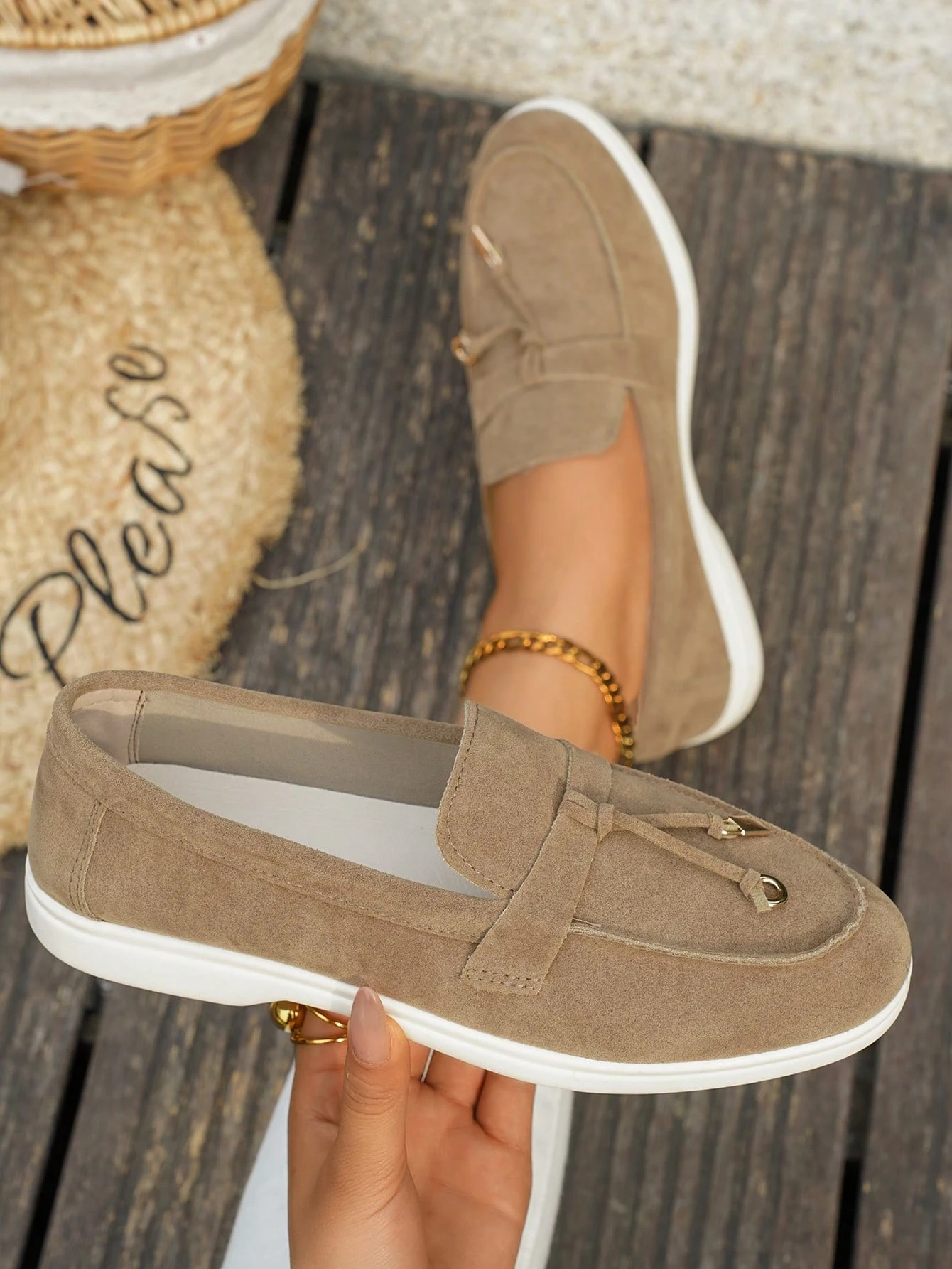 Mocassins à enfiler pour femmes, couleur unie, bout rond, style décontracté pour — vue 8