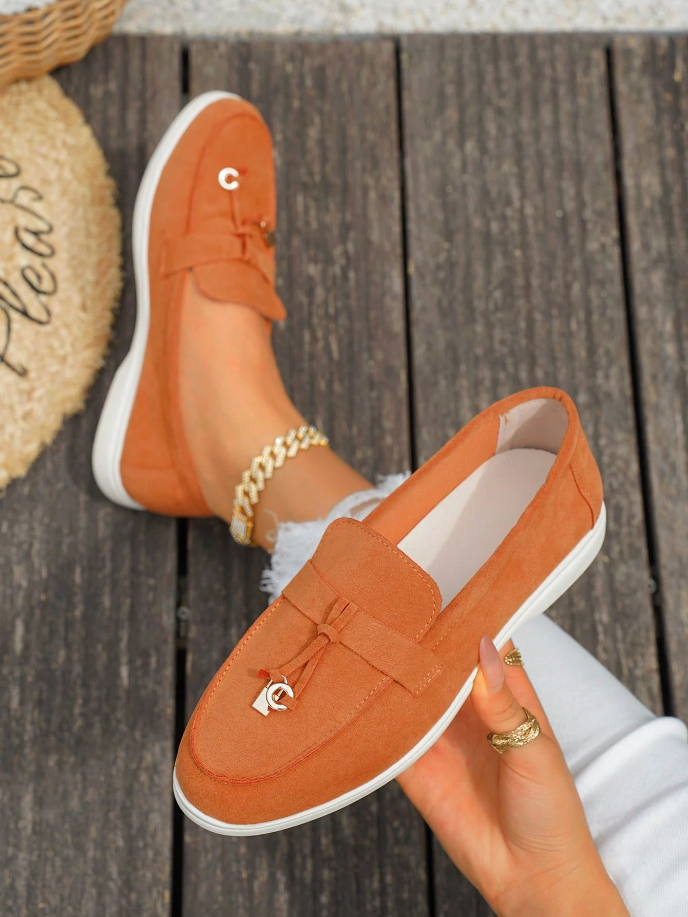 Mocassins à enfiler pour femmes, couleur unie, bout rond, style décontracté pour — vue 7