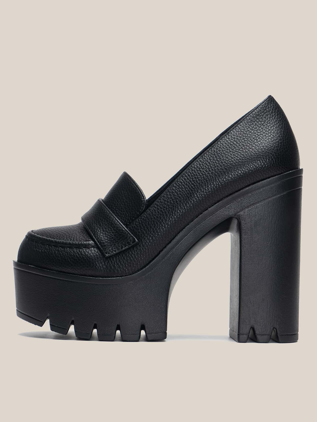 Derbies à talon compensé super hauts avec motif gaufré de litchi, chaussures à talons — vue 2
