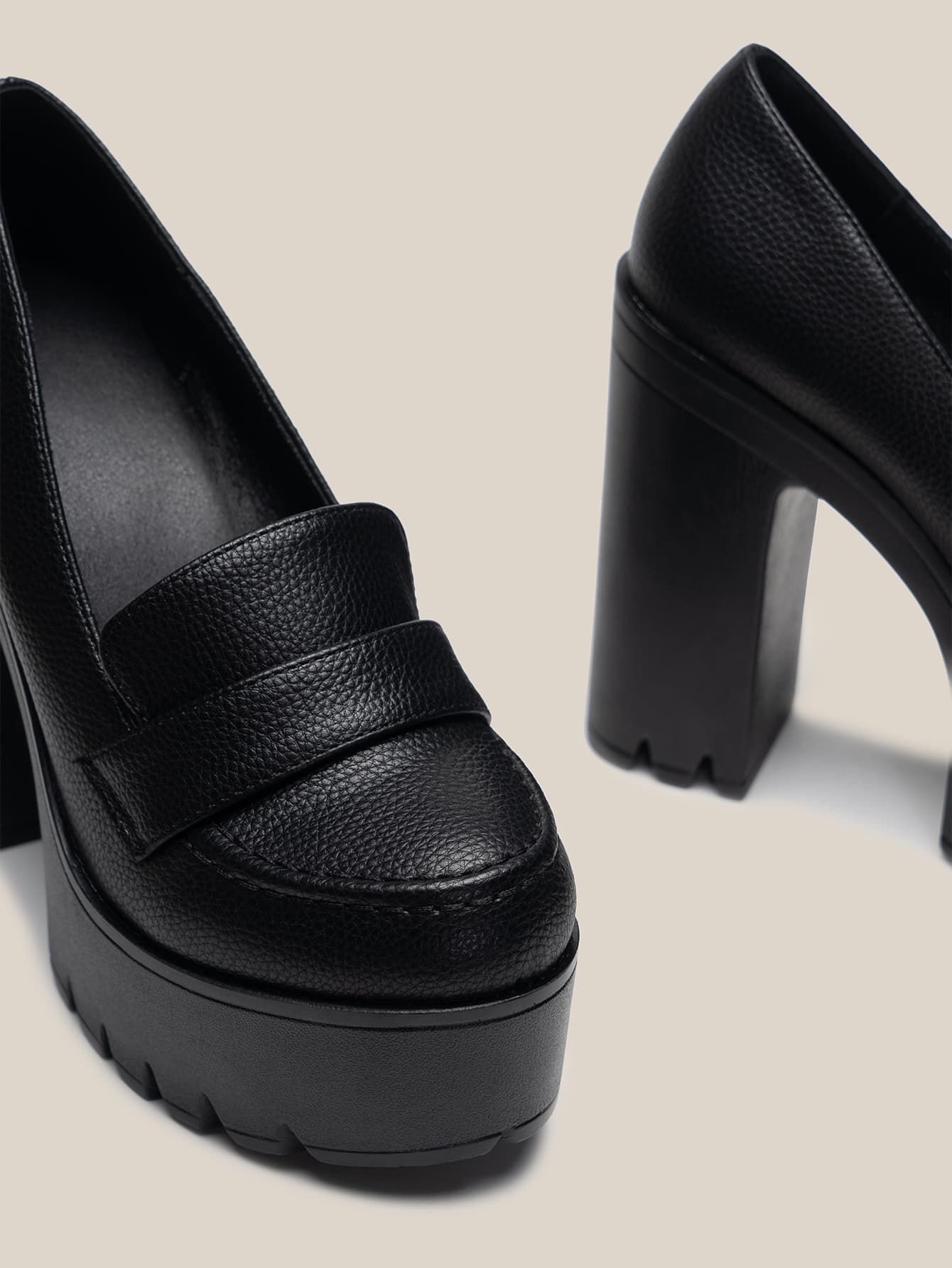 Derbies à talon compensé super hauts avec motif gaufré de litchi, chaussures à talons — vue 4