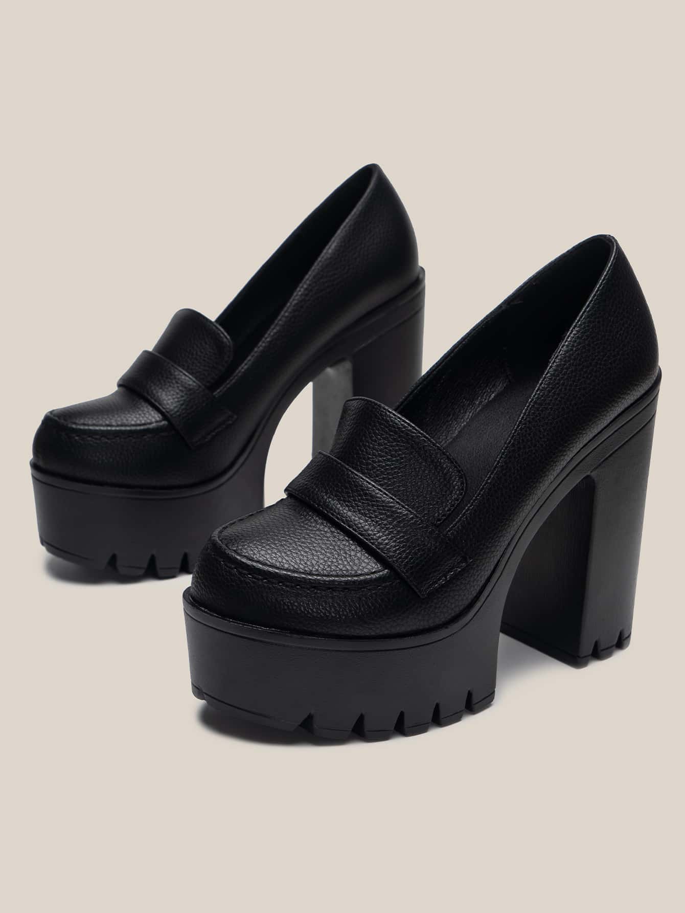 Derbies à talon compensé super hauts avec motif gaufré de litchi, chaussures à talons — vue 3
