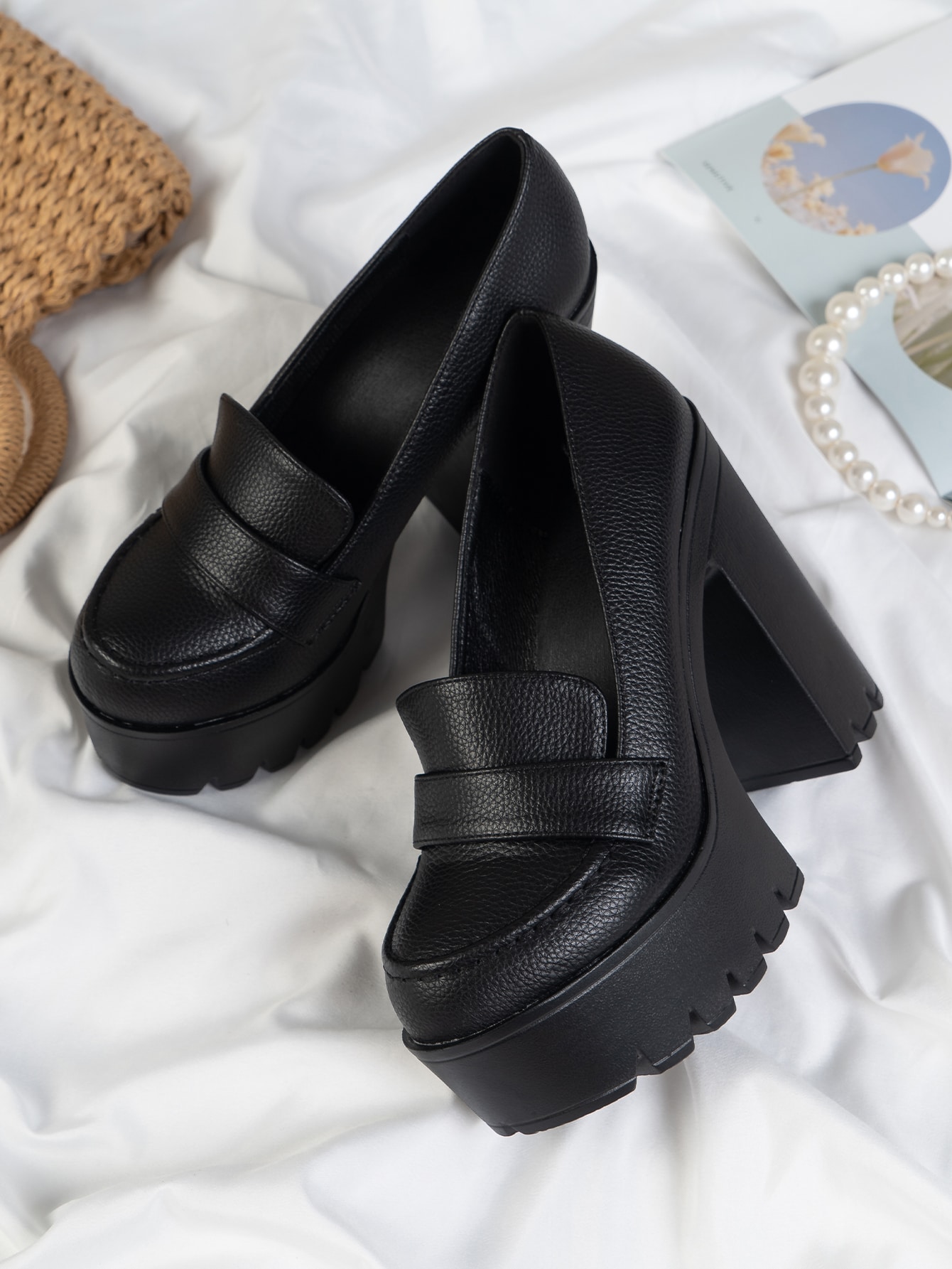 Derbies à talon compensé super hauts avec motif gaufré de litchi, chaussures à talons — vue 6