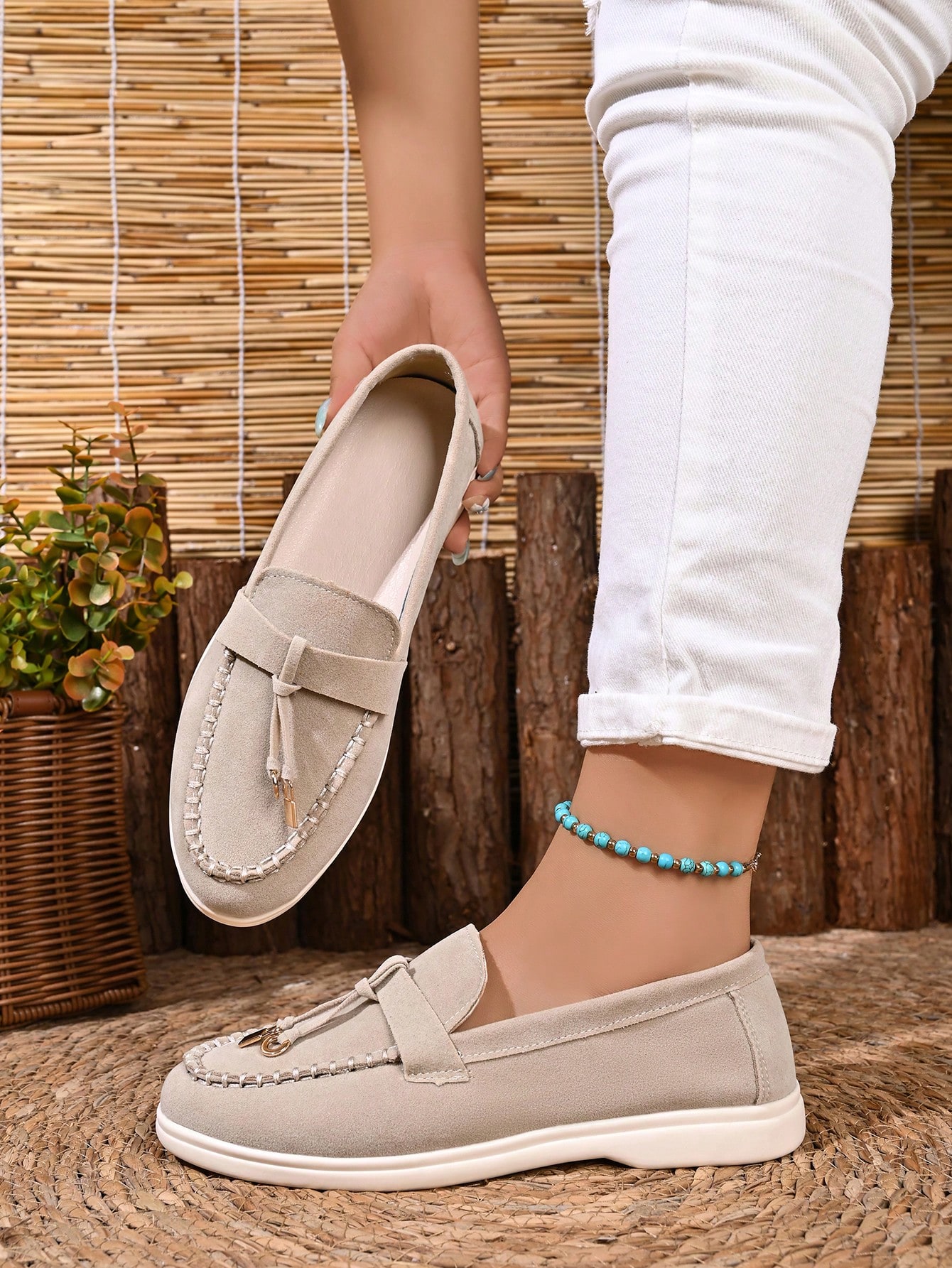 Mocassins décontractés pour femmes, décoration boucle métallique mode, chaussures plates — vue 3