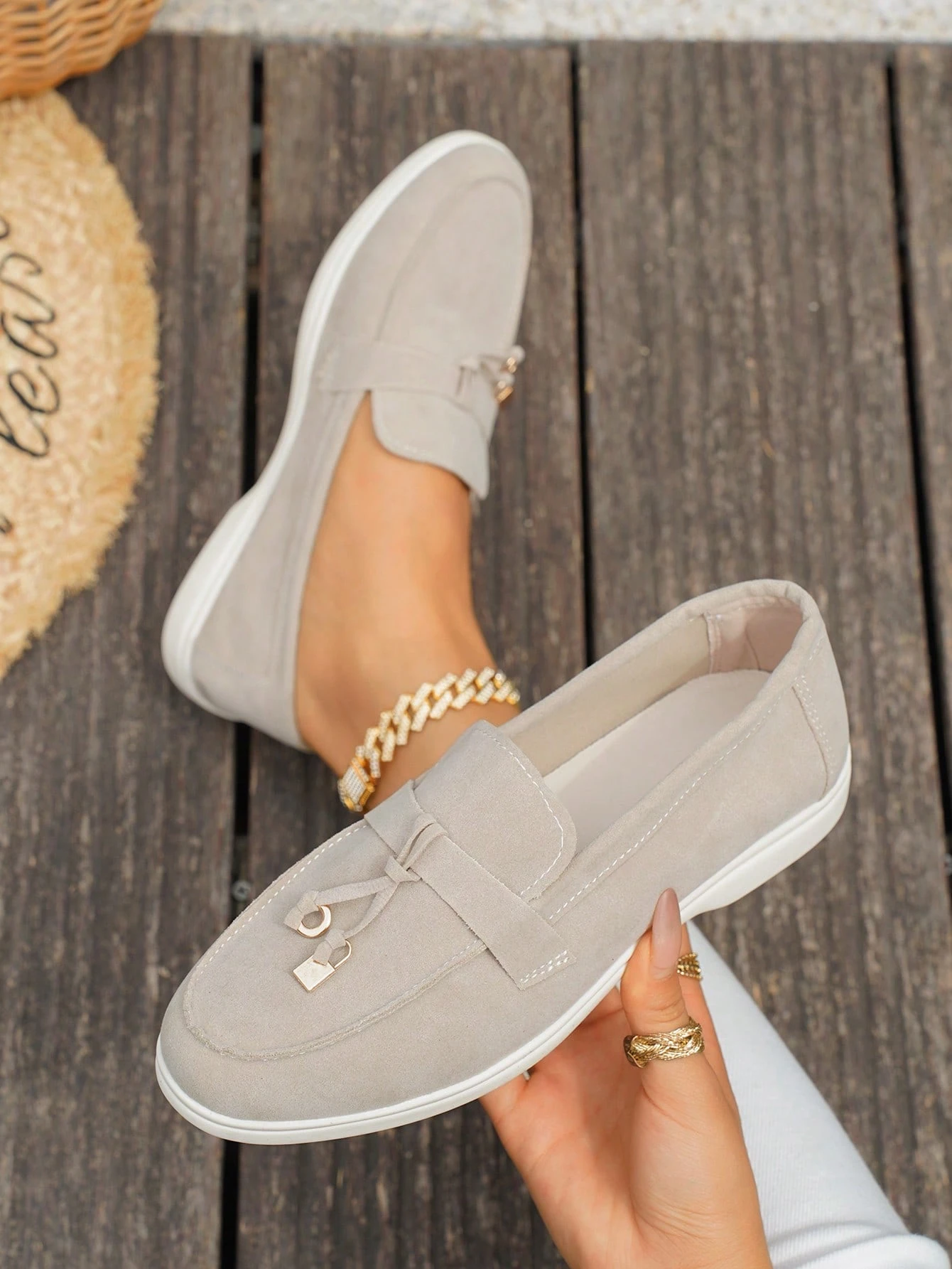 Mocassins décontractés pour femmes, décoration boucle métallique mode, chaussures plates — vue 4