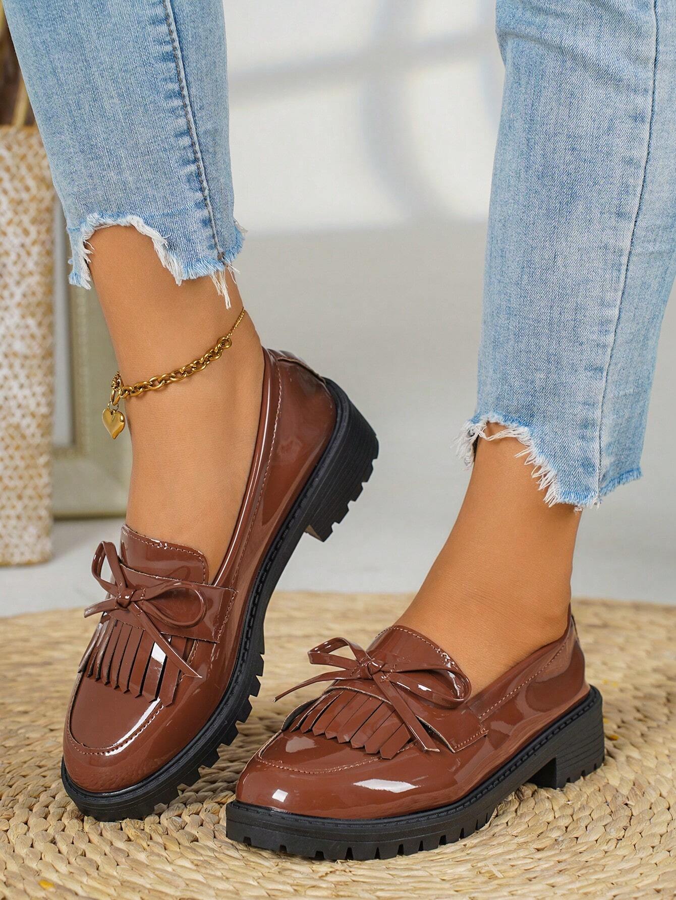 Mocassins à talons épais élégants et confortables, nouveaux style vintage, chaussures à — vue 2