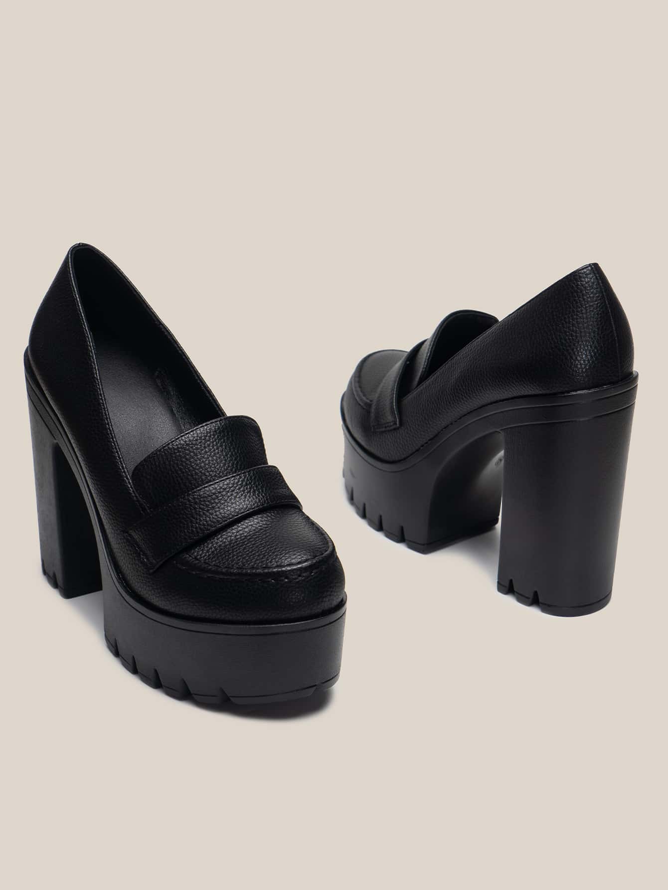 Derbies à talon compensé super hauts avec motif gaufré de litchi, chaussures à talons — vue 5