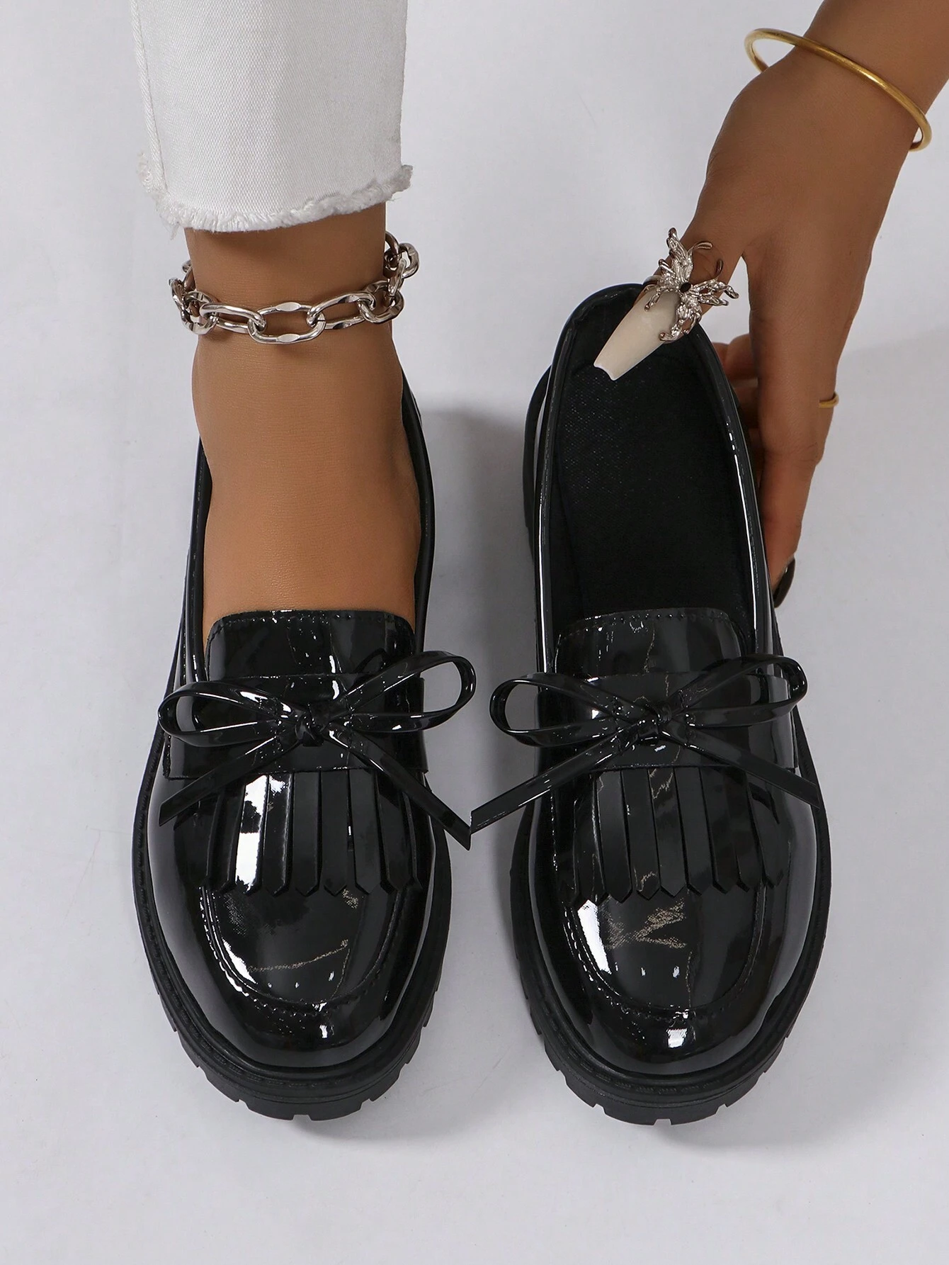 Mocassins à talons épais élégants et confortables, nouveaux style vintage, chaussures à — vue 11