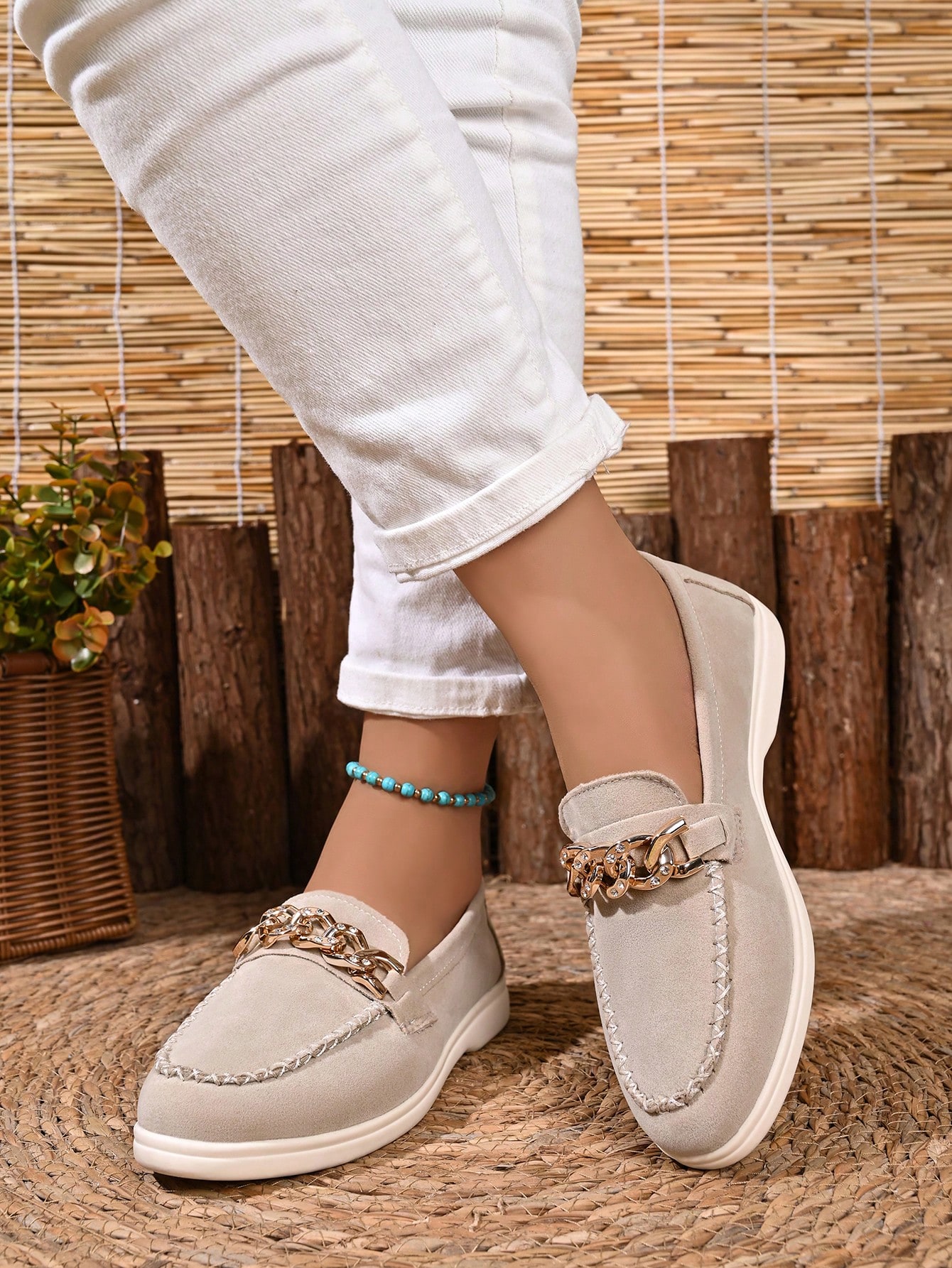 Mocassins décontractés pour femmes, décoration boucle métallique mode, chaussures plates — vue 12
