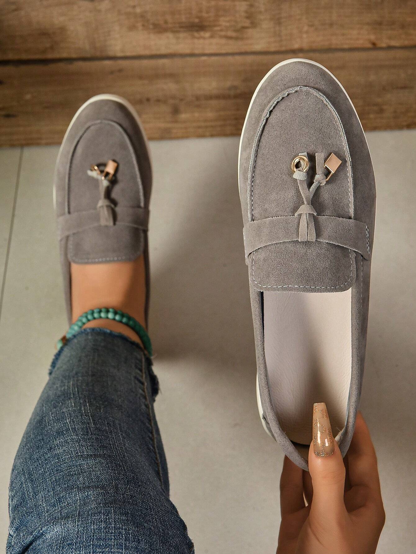 Mocassins décontractés pour femmes, décoration boucle métallique mode, chaussures plates — vue 10