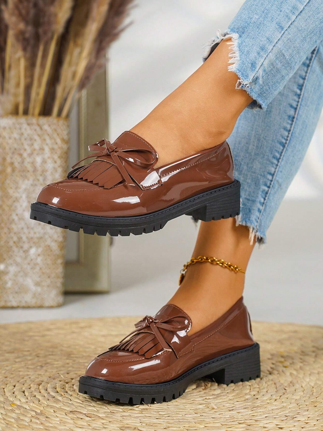 Mocassins à talons épais élégants et confortables, nouveaux style vintage, chaussures à — vue 12