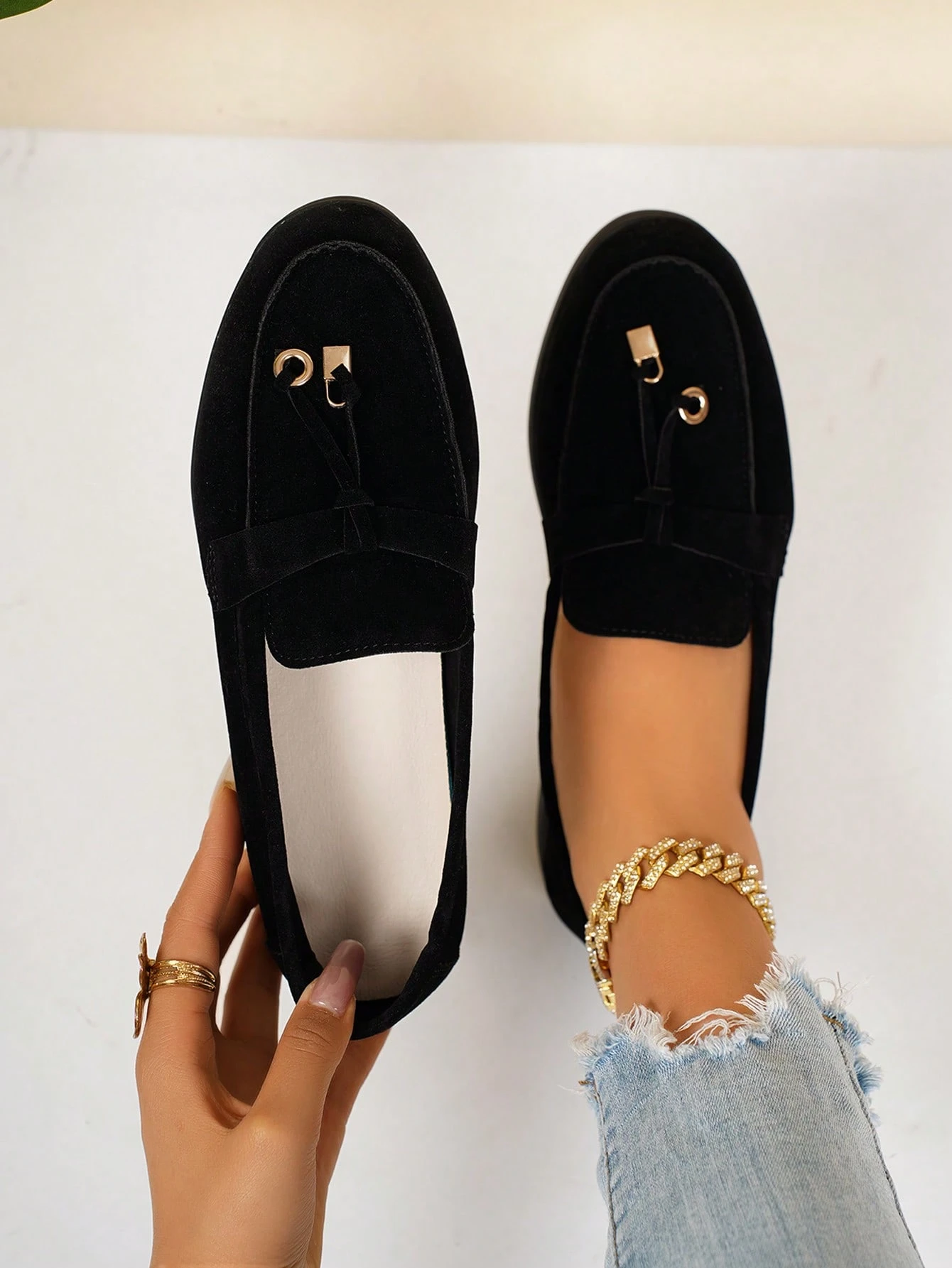 Mocassins décontractés pour femmes, décoration boucle métallique mode, chaussures plates — vue 11