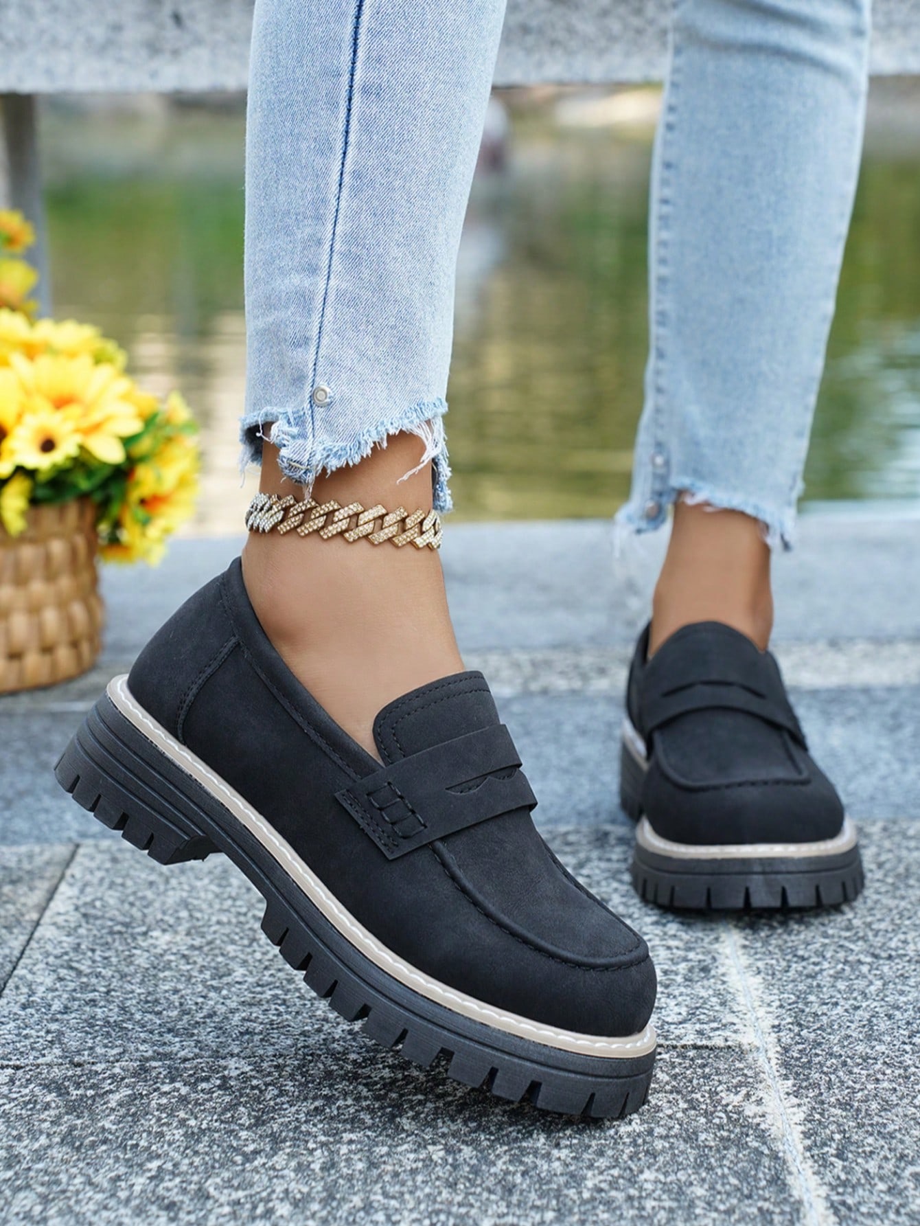 Mocassins à enfiler automne/hiver, nouvelle semelle épaisse, décoration boucle — vue 3