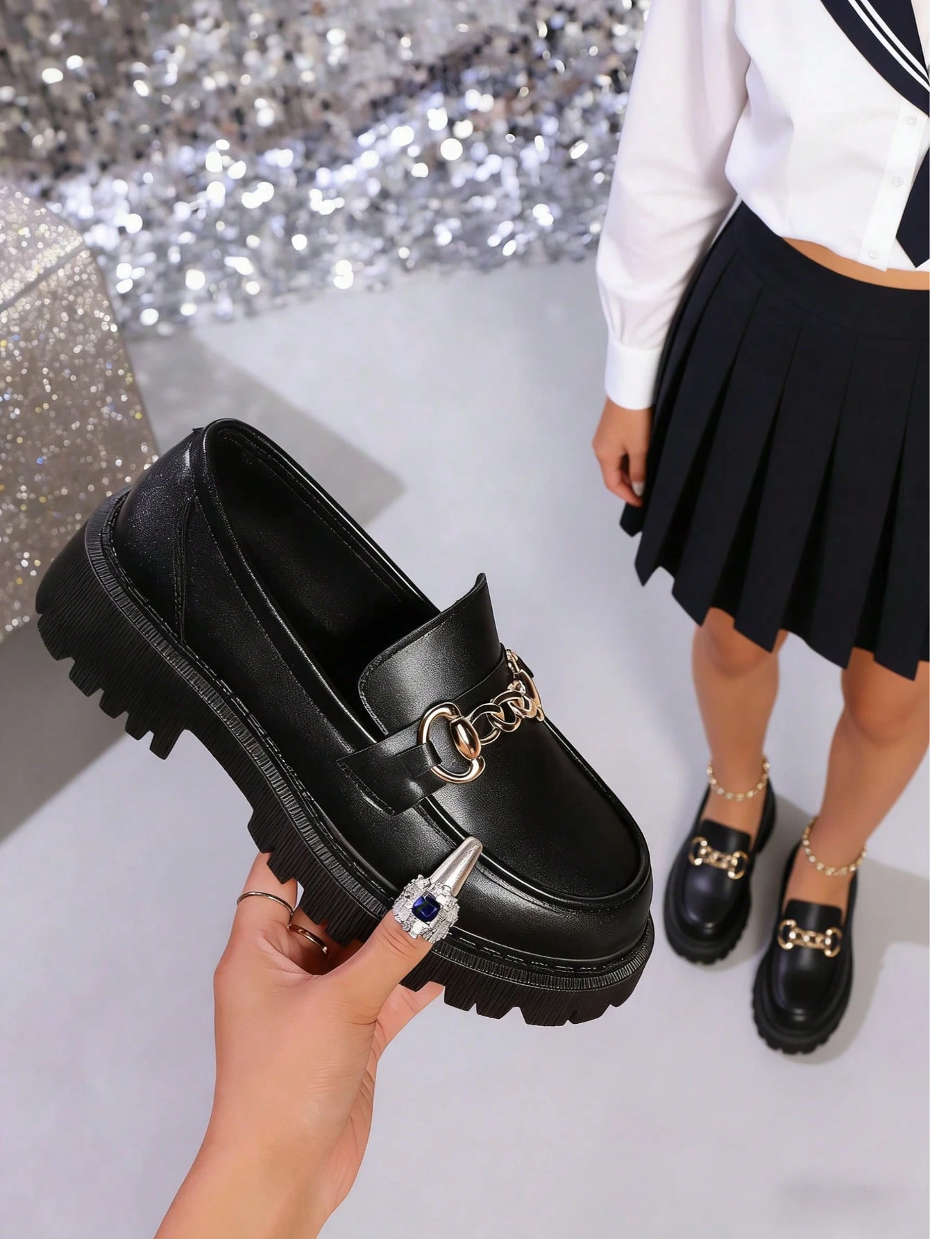 Mocassins noirs pour femmes avec semelle épaisse, nouveau style 2026, chaussures à — vue 3