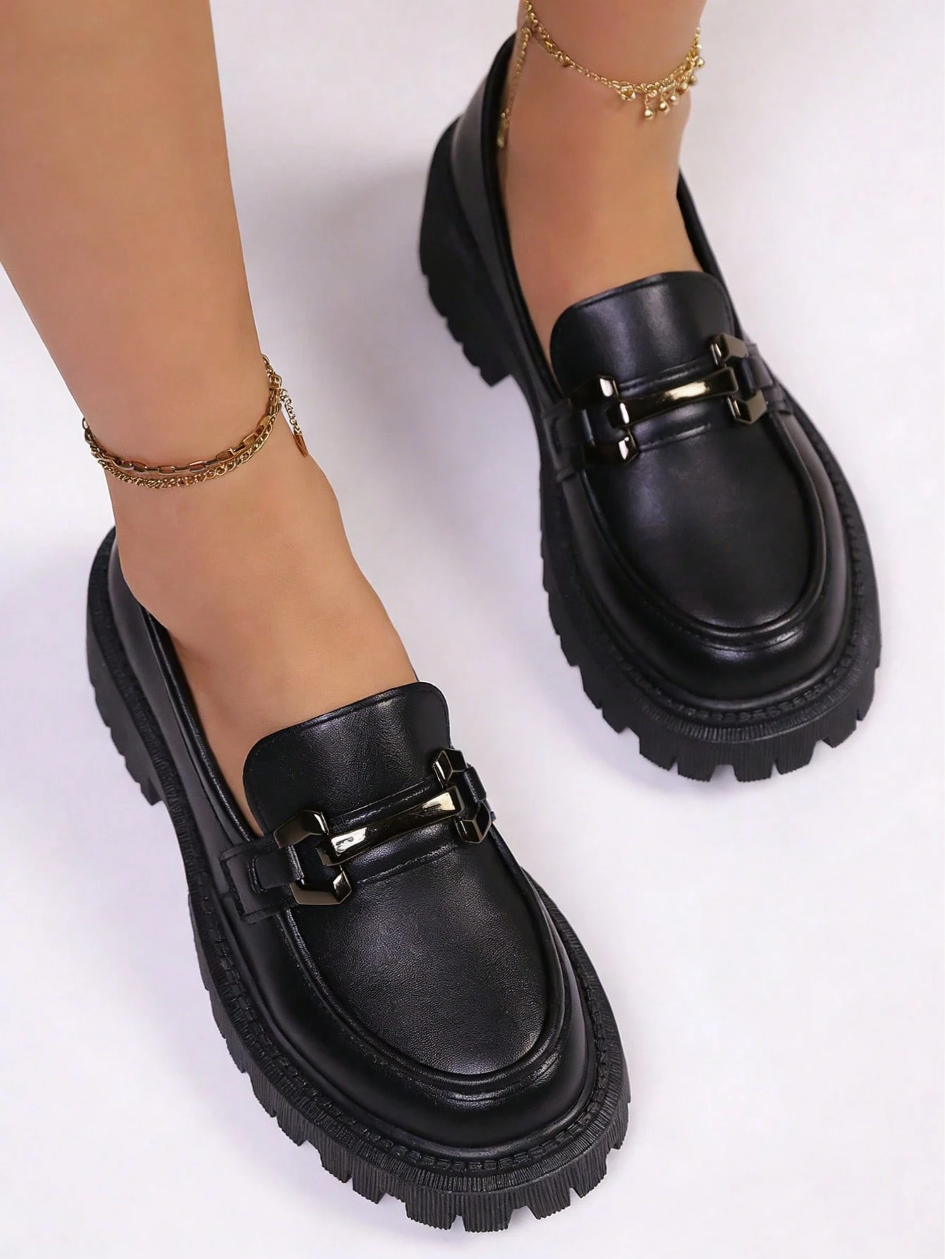 Mocassins noirs pour femmes avec semelle épaisse, nouveau style 2026, chaussures à — vue 9