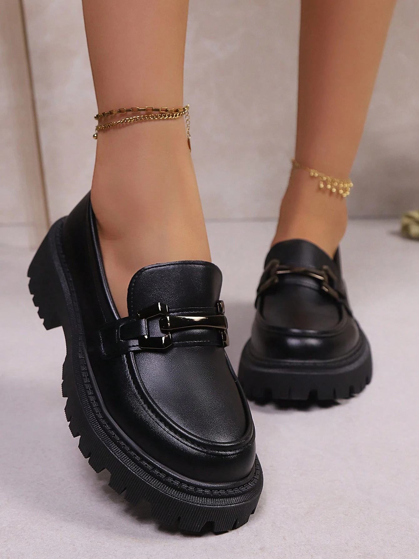 Mocassins noirs pour femmes avec semelle épaisse, nouveau style 2026, chaussures à — vue 7