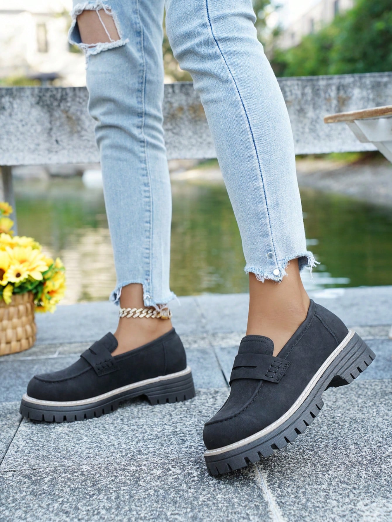 Mocassins à enfiler automne/hiver, nouvelle semelle épaisse, décoration boucle — vue 11