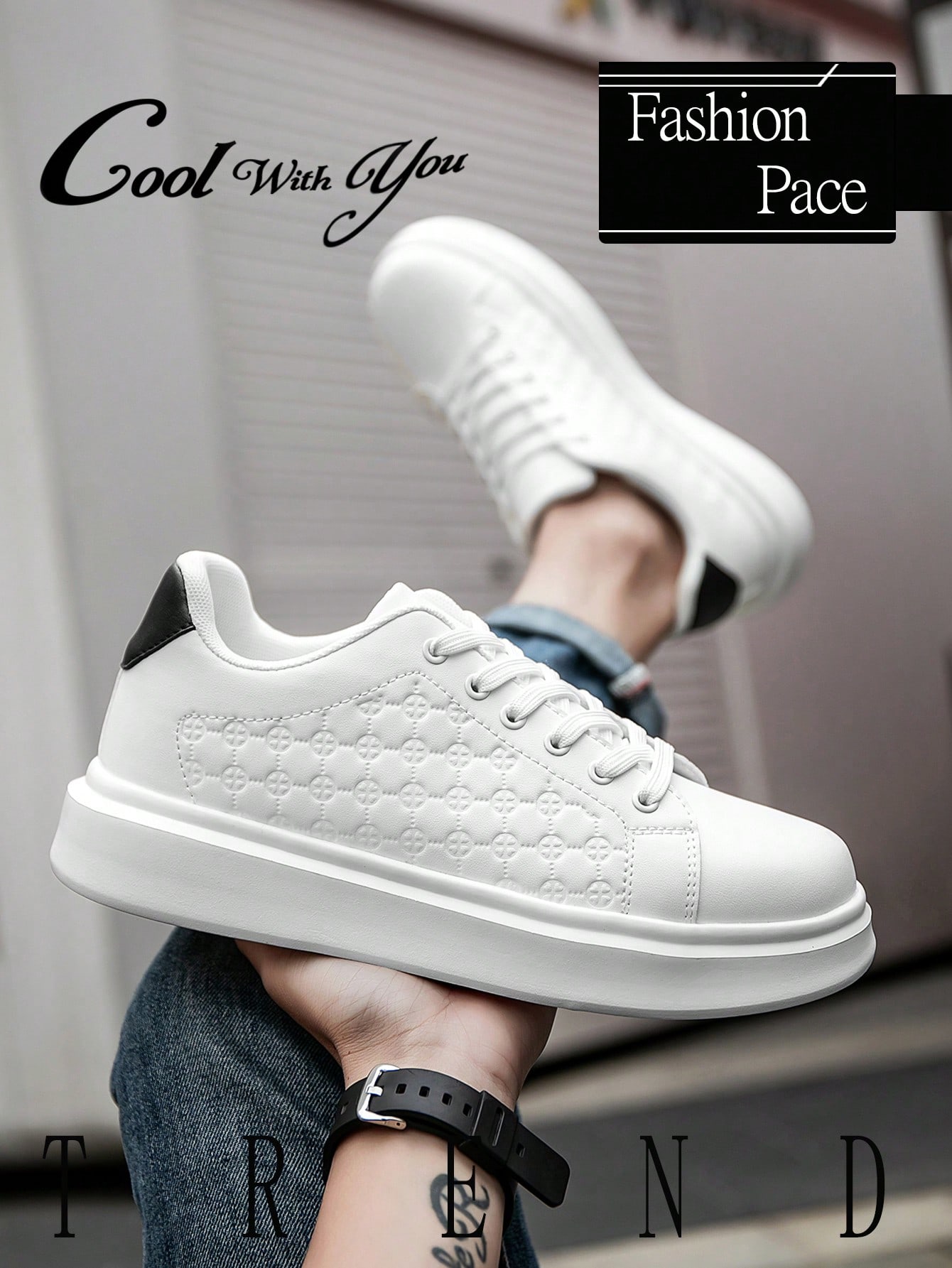 Baskets de sport confortables à carreaux noirs classiques pour hommes, chaussures de rue — vue 10