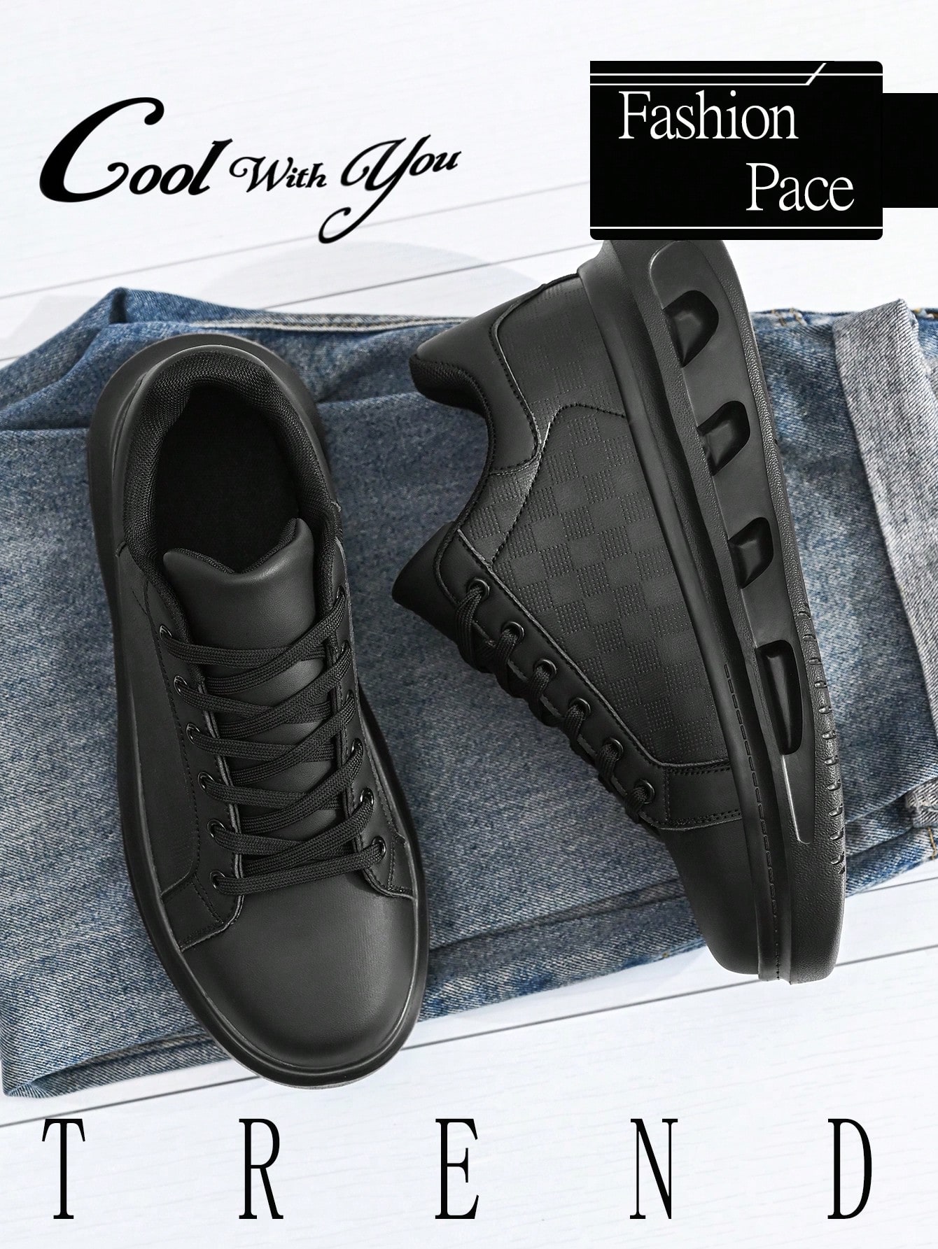 Baskets de sport confortables à carreaux noirs classiques pour hommes, chaussures de rue — vue 7