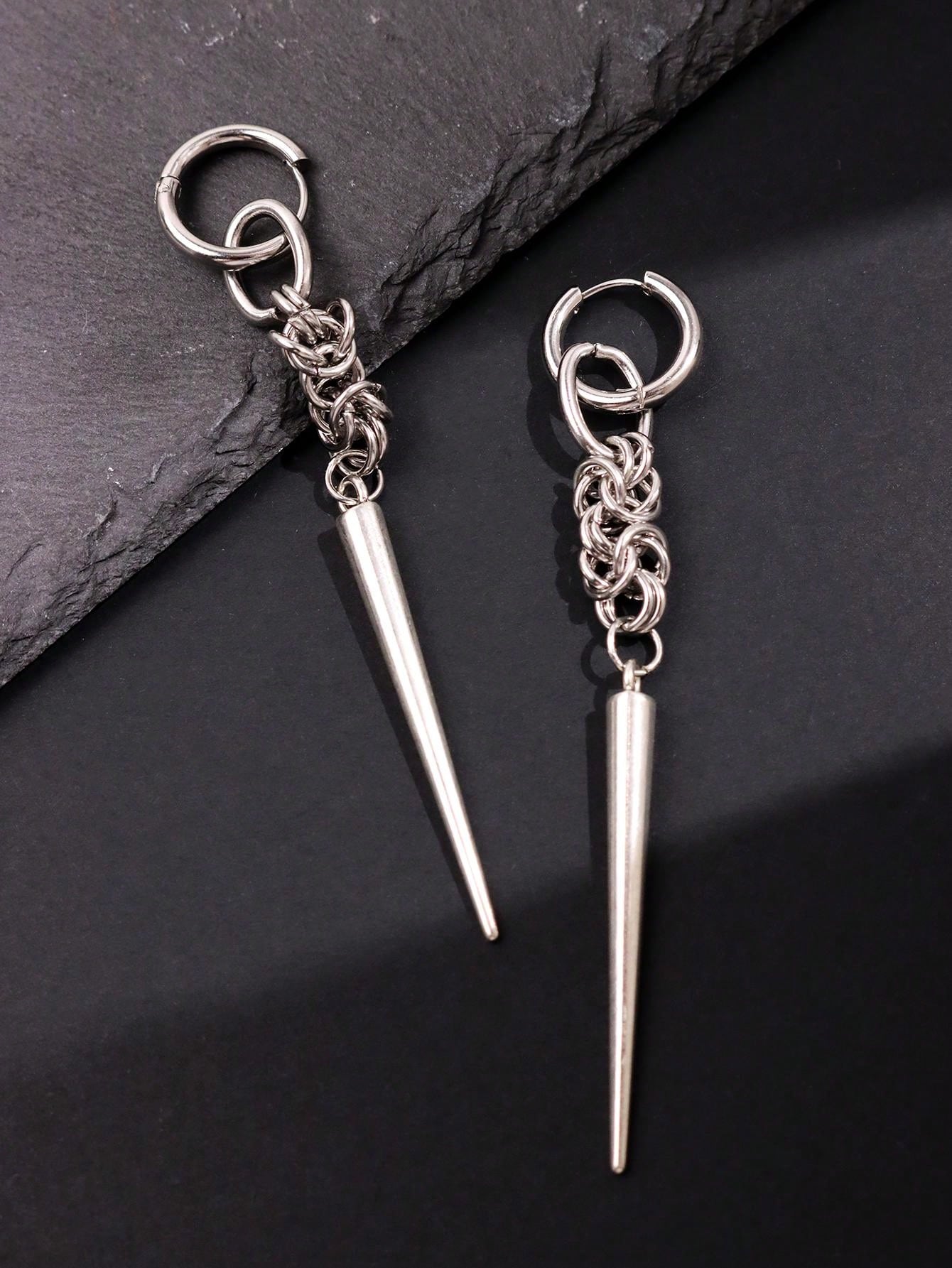1 paire de boucles d'oreilles en alliage conique et piquante, style punk gothique hip-hop — vue 3