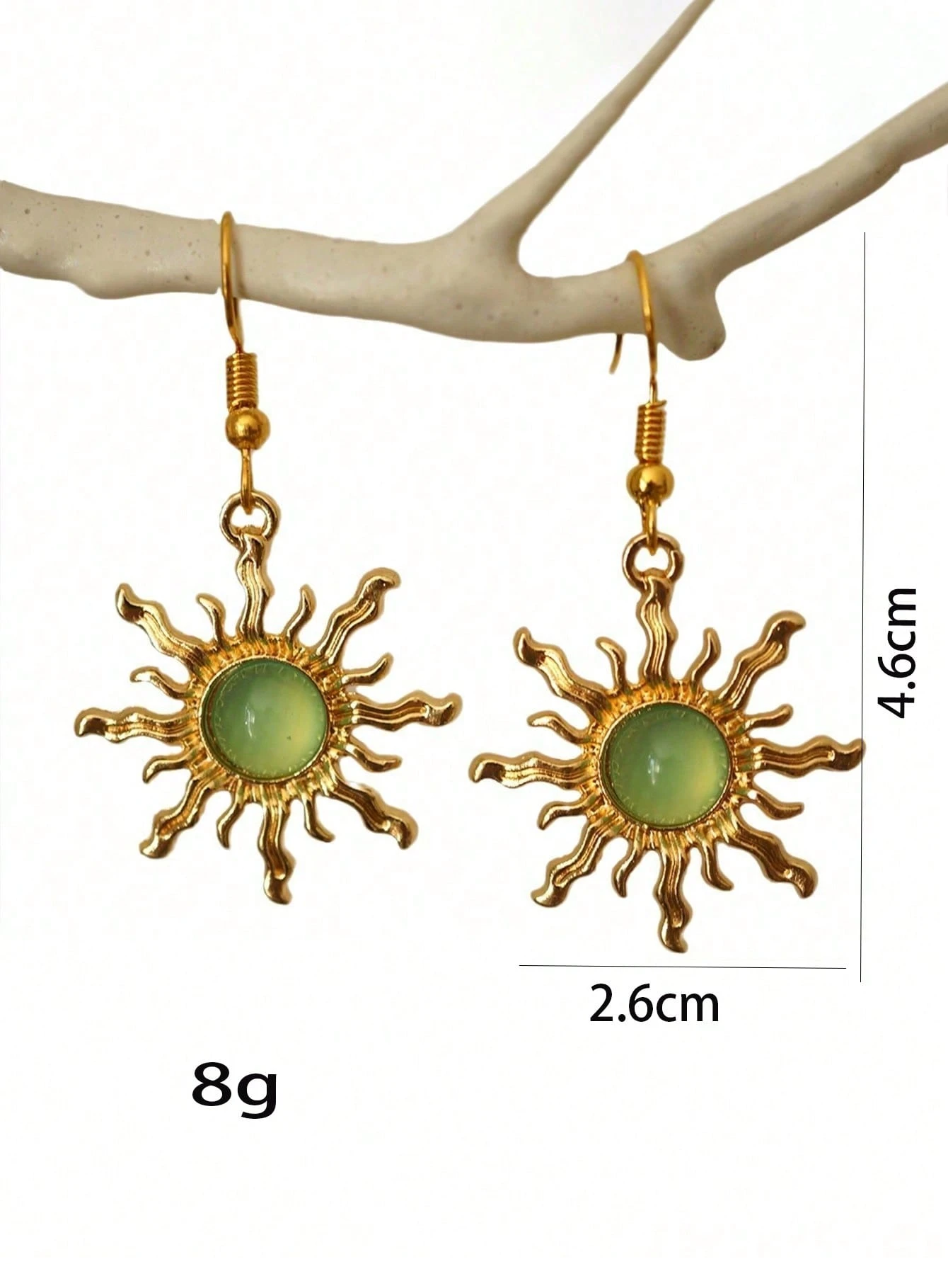 1 paire de boucles d'oreilles pendantes style bohème baroque en fausse jade plaquée or, — vue 3