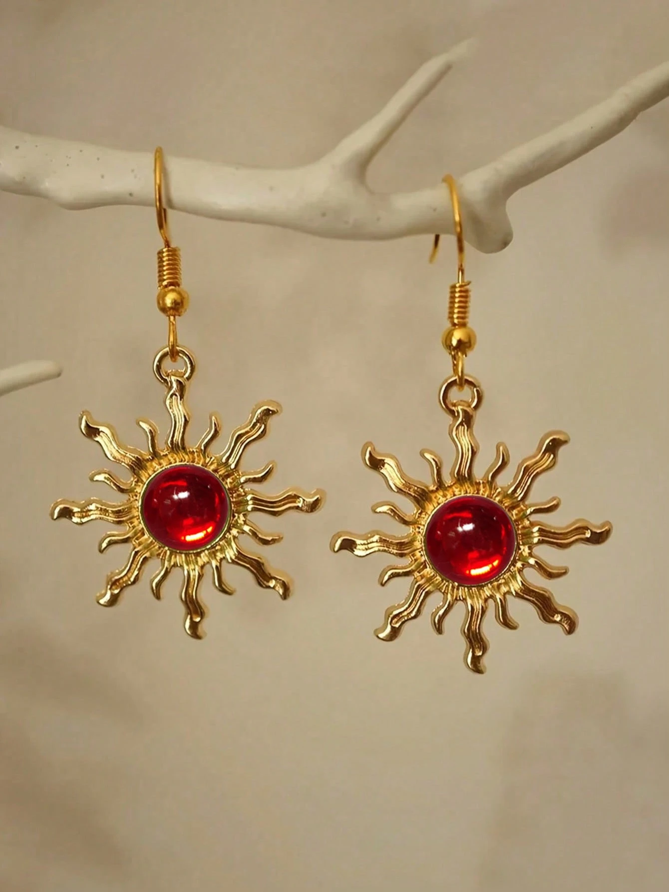 1 paire de boucles d'oreilles pendantes style bohème baroque en fausse jade plaquée or, — vue 5