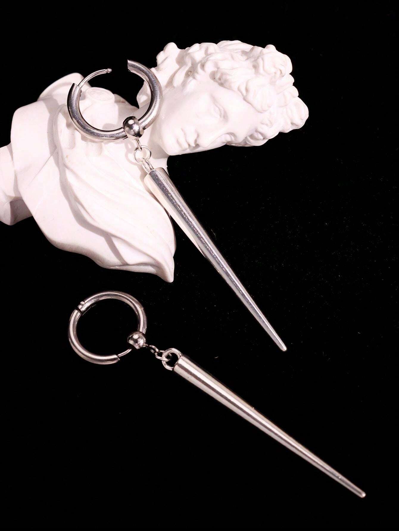 1 paire de boucles d'oreilles en alliage conique et piquante, style punk gothique hip-hop — vue 8