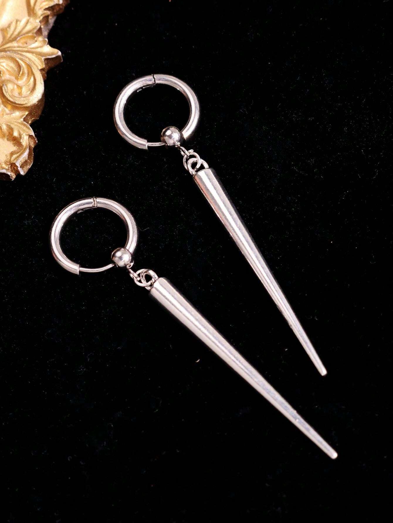 1 paire de boucles d'oreilles en alliage conique et piquante, style punk gothique hip-hop — vue 10