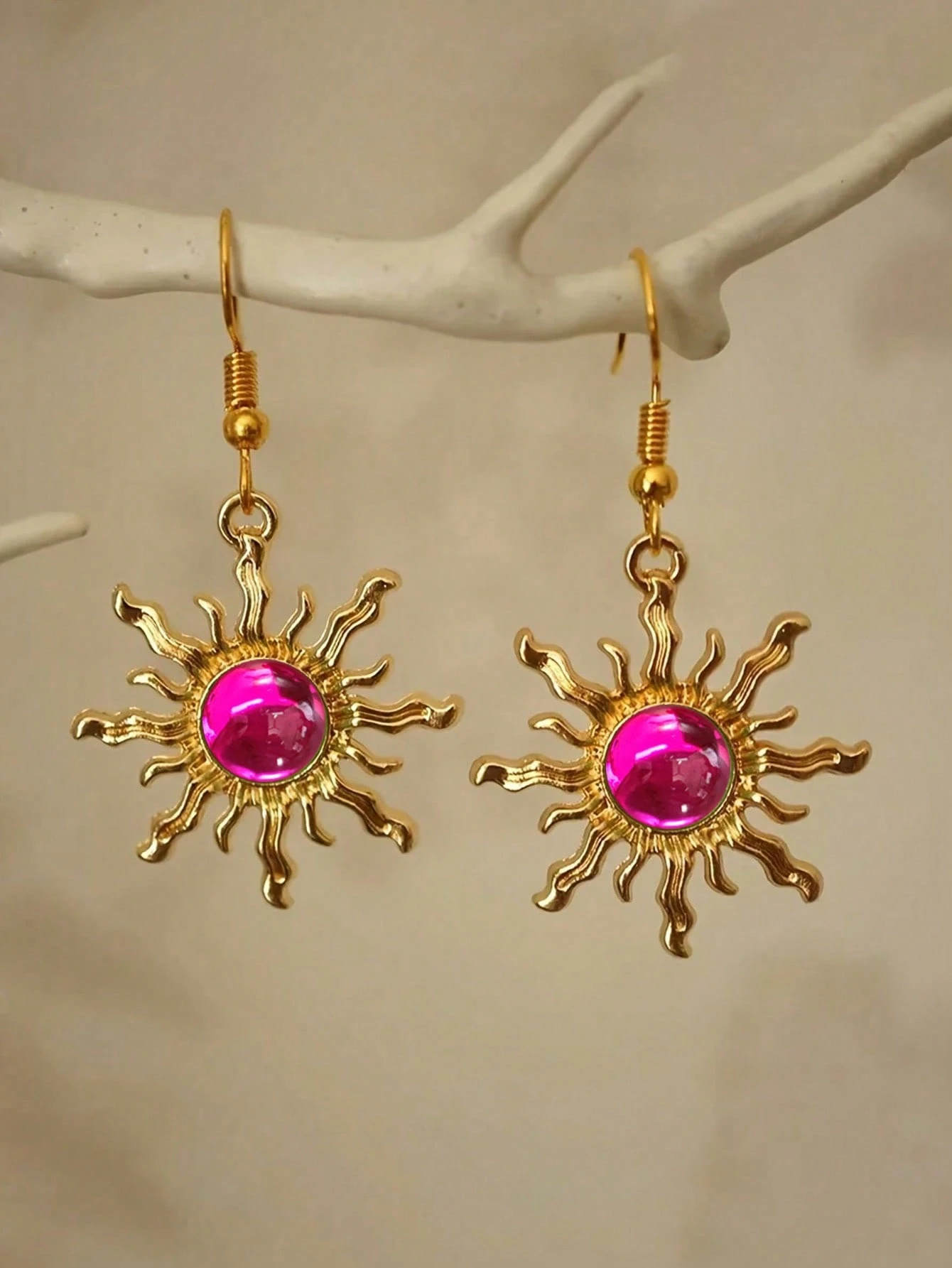 1 paire de boucles d'oreilles pendantes style bohème baroque en fausse jade plaquée or, — vue 10
