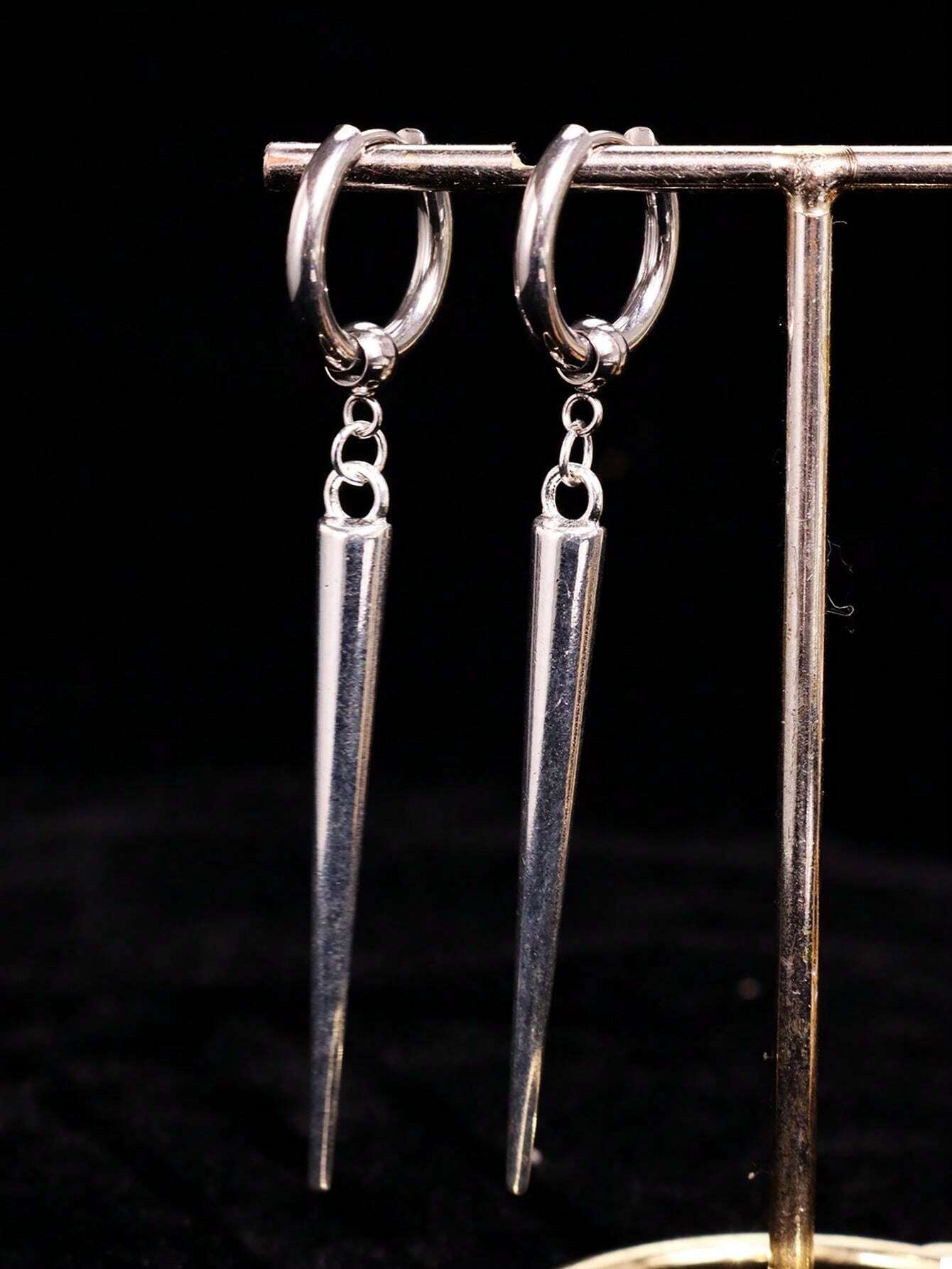 1 paire de boucles d'oreilles en alliage conique et piquante, style punk gothique hip-hop — vue 12