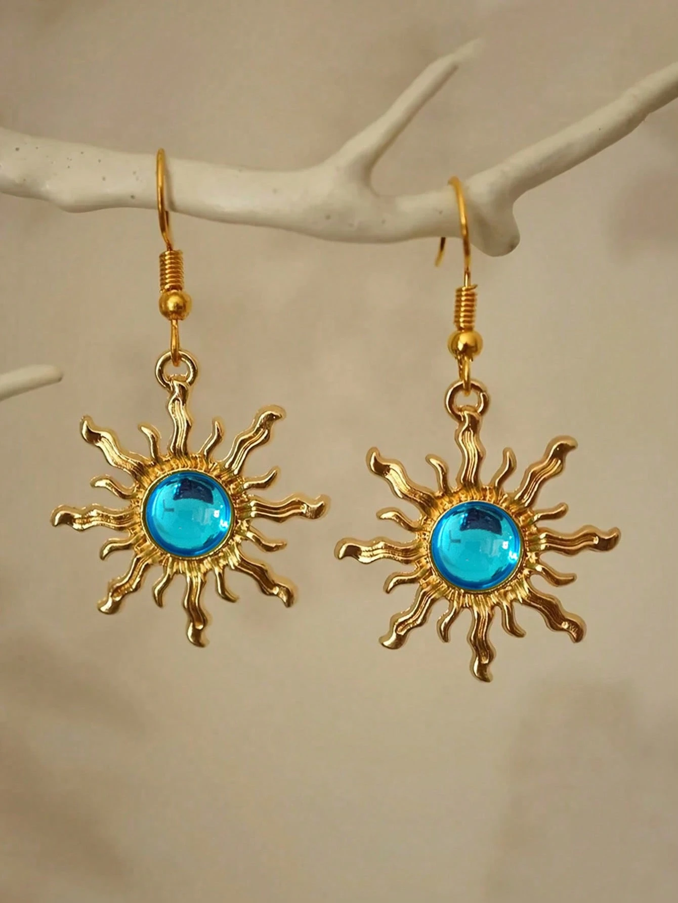 1 paire de boucles d'oreilles pendantes style bohème baroque en fausse jade plaquée or, — vue 11