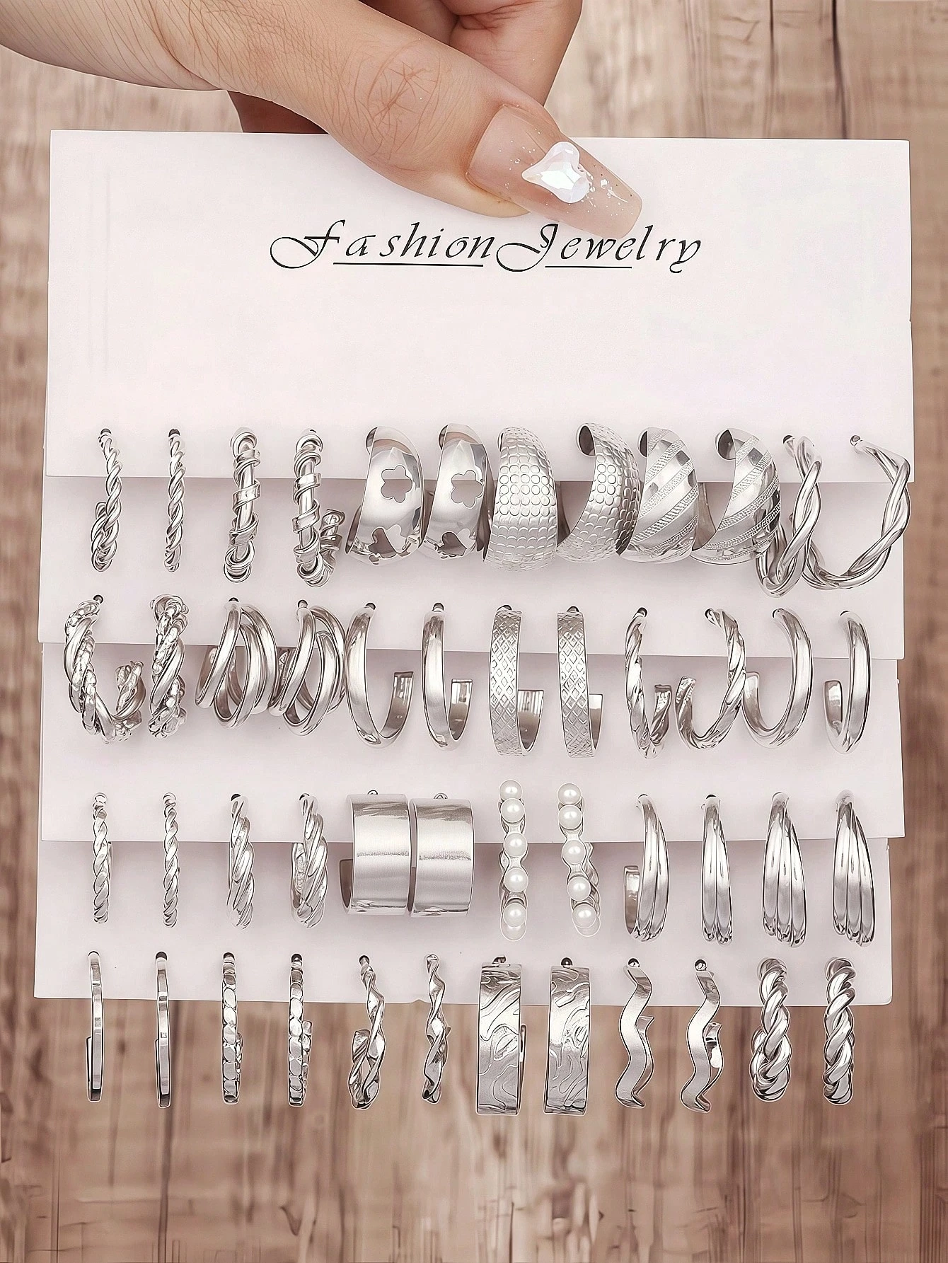 12/48/60 pièces Ensemble de boucles d'oreilles argentées pour femmes - Boucles d'oreilles — vue 2