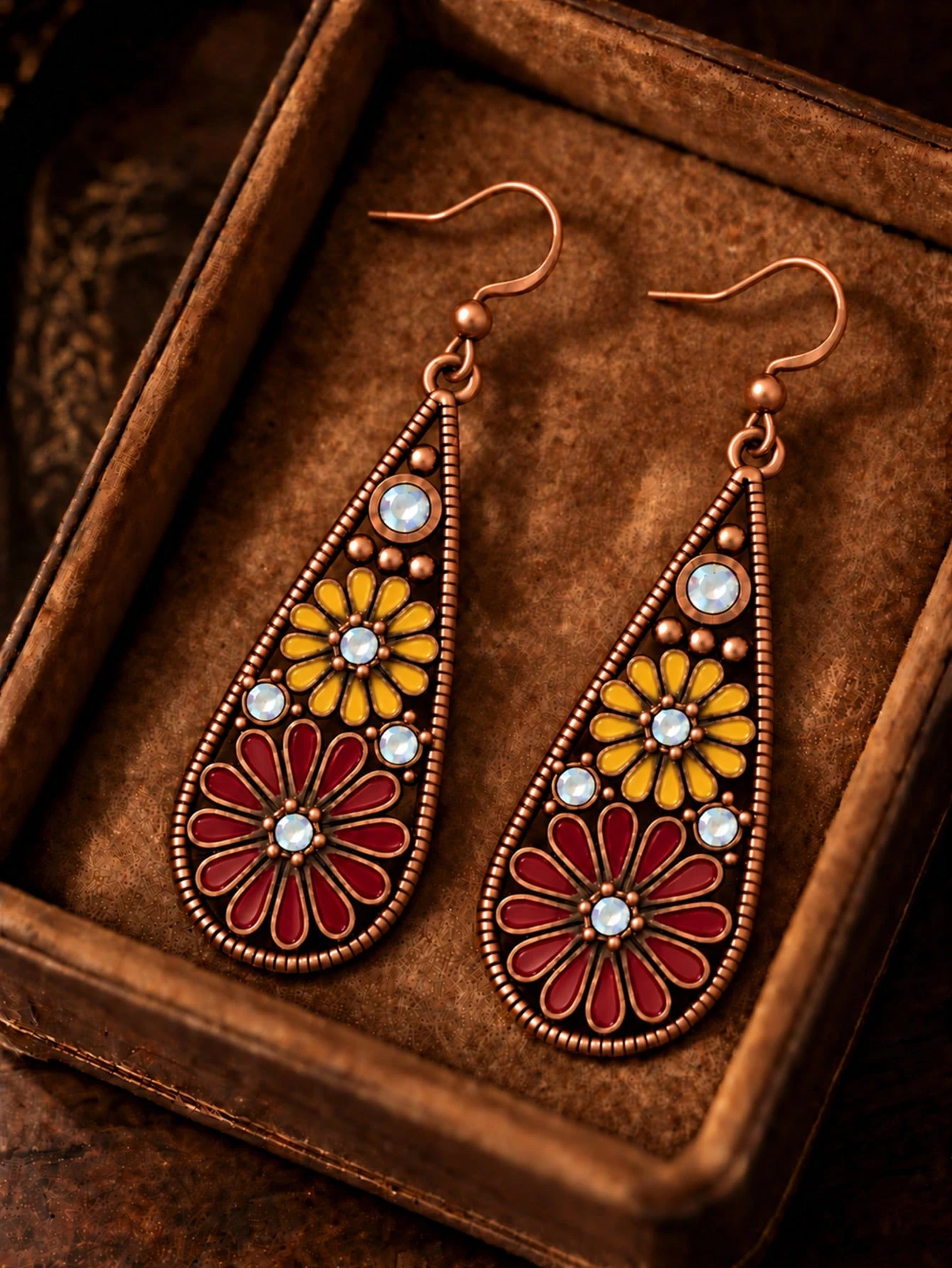 1 paire de boucles d'oreilles vintage à fleurs en forme de larme pour femmes, boucles — vue 2