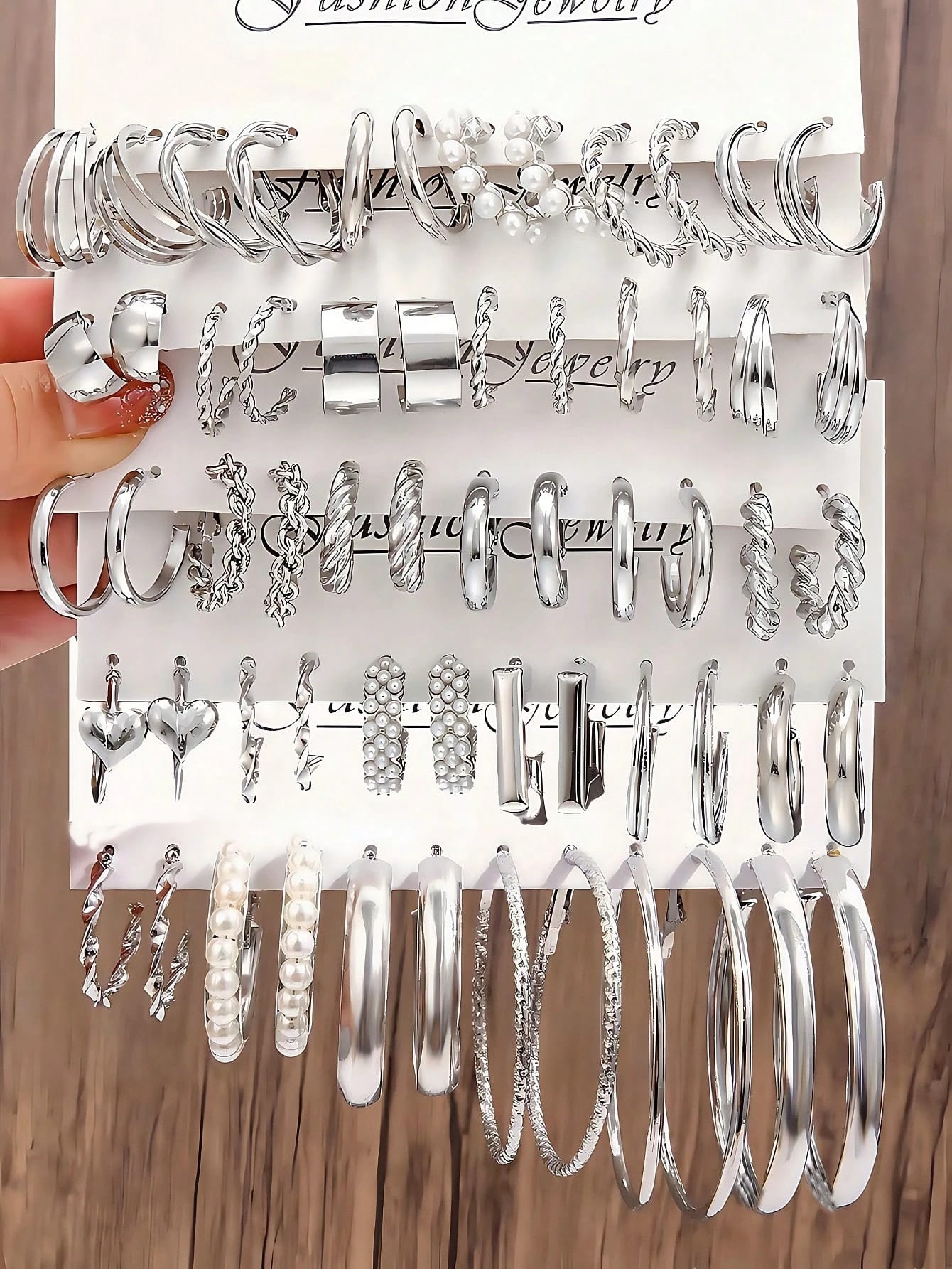 12/48/60 pièces Ensemble de boucles d'oreilles argentées pour femmes - Boucles d'oreilles