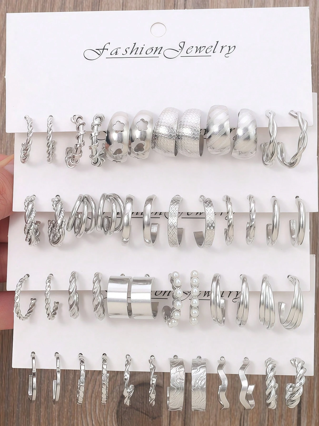 12/48/60 pièces Ensemble de boucles d'oreilles argentées pour femmes - Boucles d'oreilles — vue 5