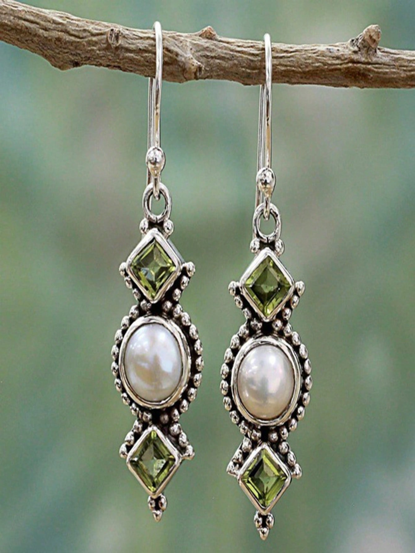 1 paire de boucles d'oreilles pendantes géométriques asymétriques vintage avec faux — vue 8