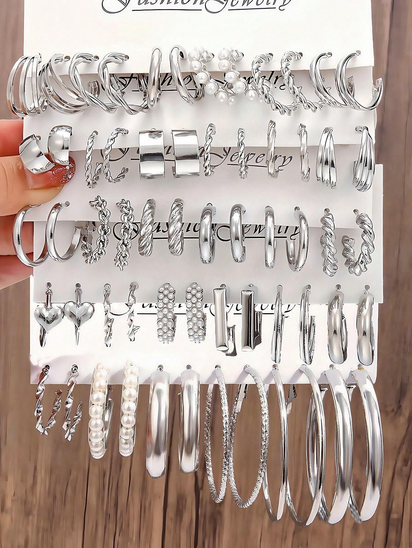 12/48/60 pièces Ensemble de boucles d'oreilles argentées pour femmes - Boucles d'oreilles — vue 10