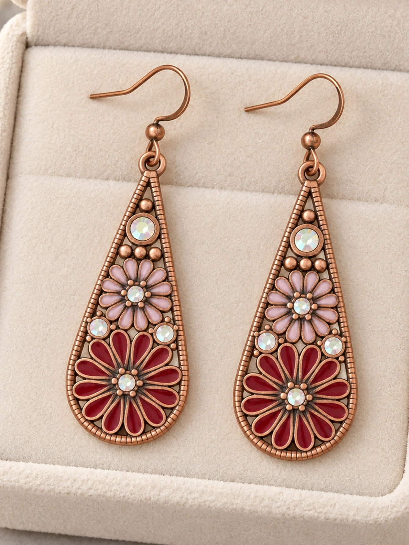 1 paire de boucles d'oreilles vintage à fleurs en forme de larme pour femmes, boucles — vue 12