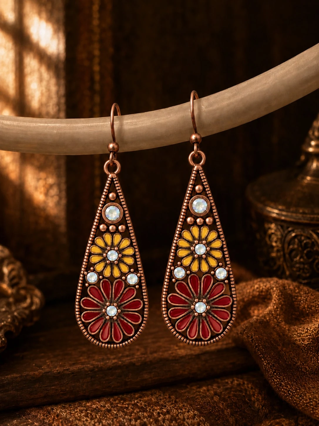 1 paire de boucles d'oreilles vintage à fleurs en forme de larme pour femmes, boucles — vue 8