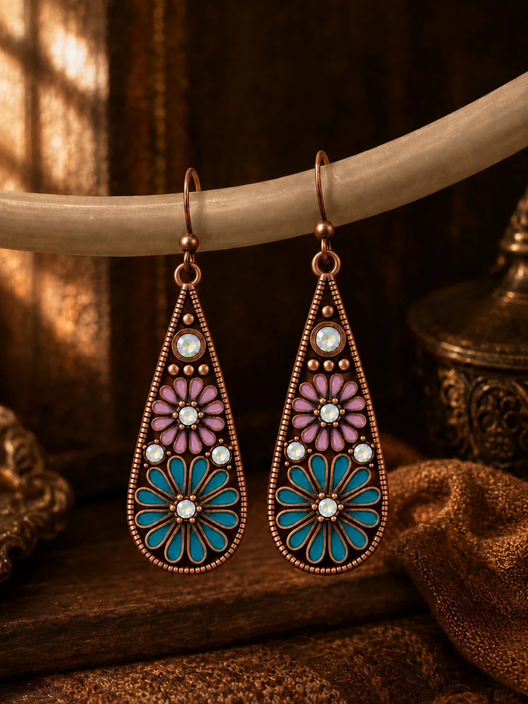 1 paire de boucles d'oreilles vintage à fleurs en forme de larme pour femmes, boucles — vue 9