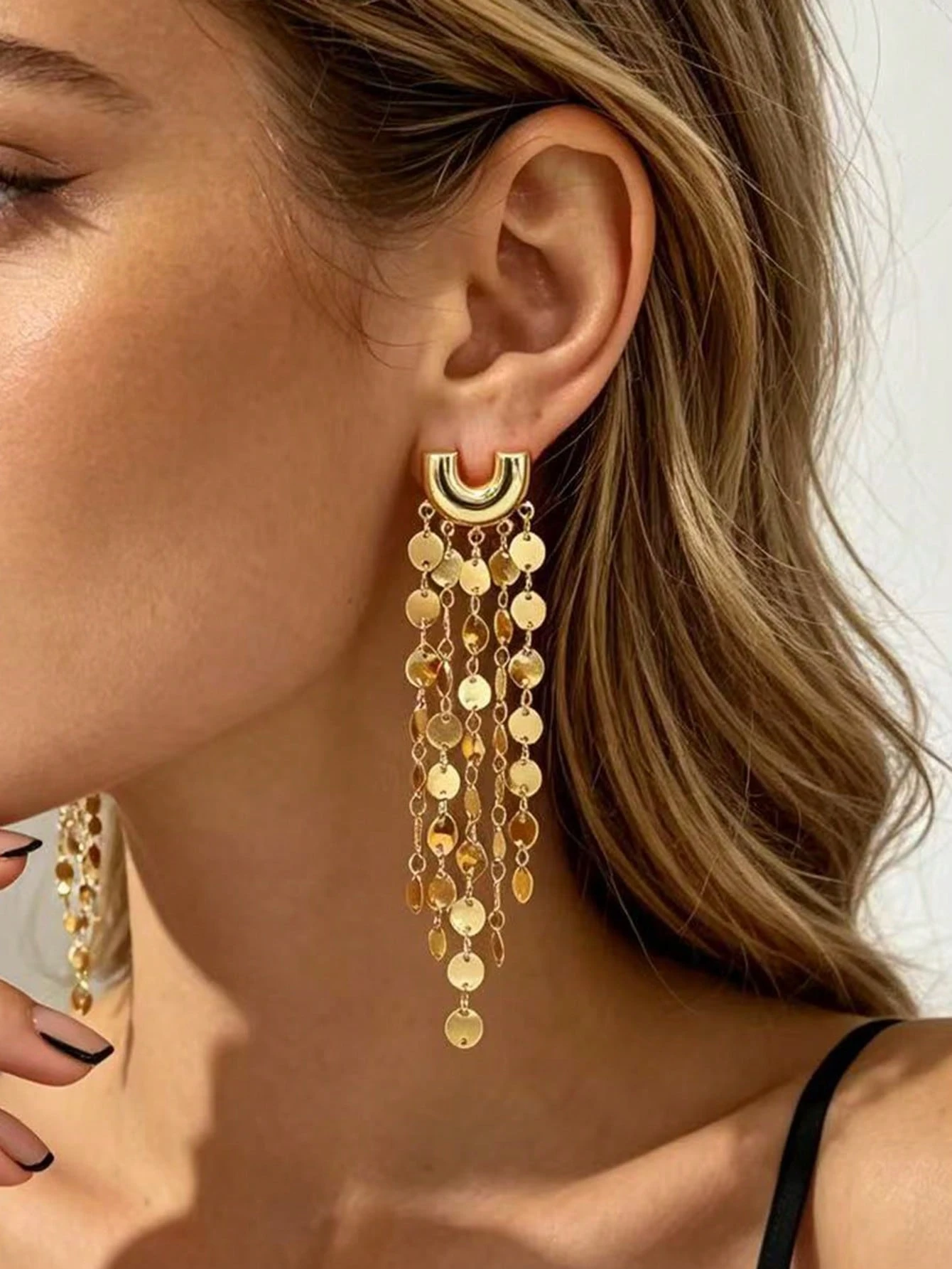 1 paire de boucles d'oreilles pendantes en forme de cœur avec longues franges, style — vue 6