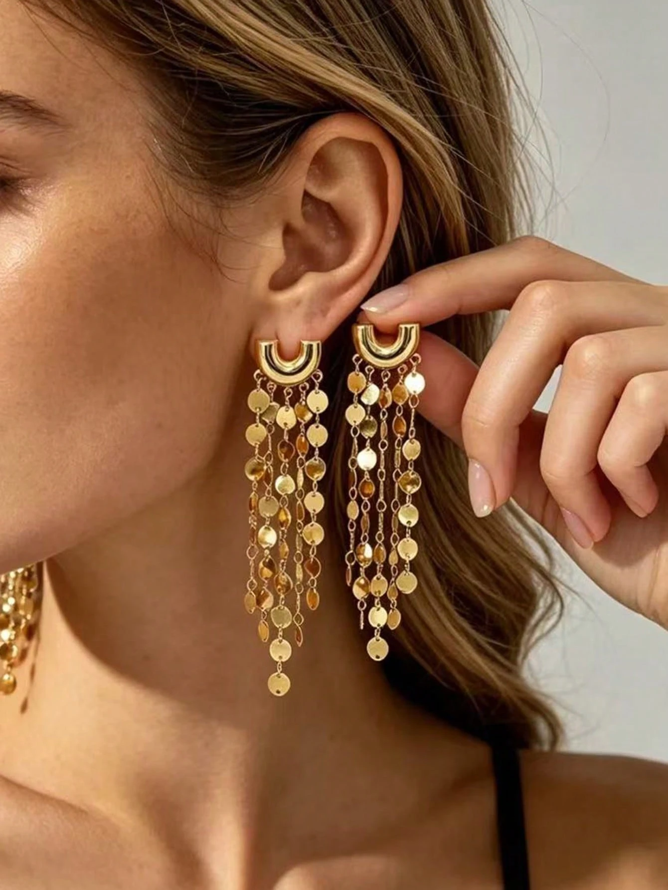 1 paire de boucles d'oreilles pendantes en forme de cœur avec longues franges, style — vue 3