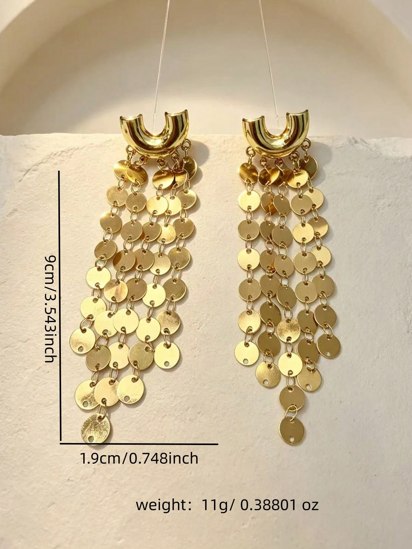 1 paire de boucles d'oreilles pendantes en forme de cœur avec longues franges, style — vue 4