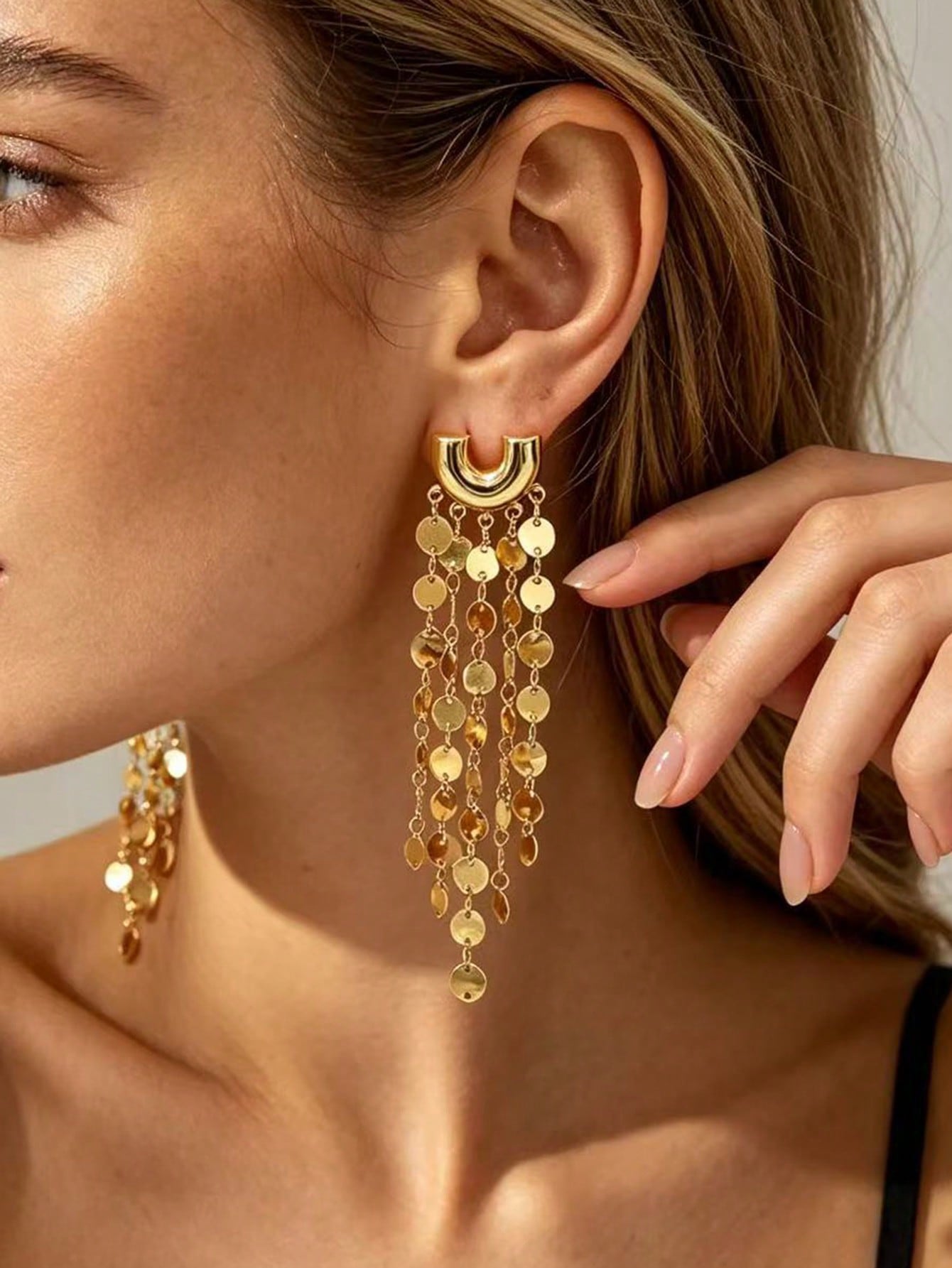 1 paire de boucles d'oreilles pendantes en forme de cœur avec longues franges, style — vue 7