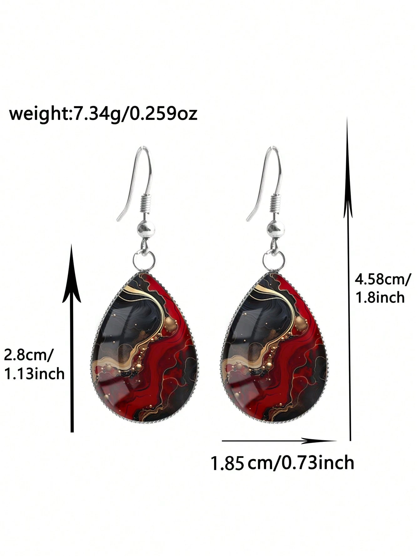 YUJUGLOW 1 paire de boucles d'oreilles style abstrait rouge à motif texturé avec crochets — vue 3