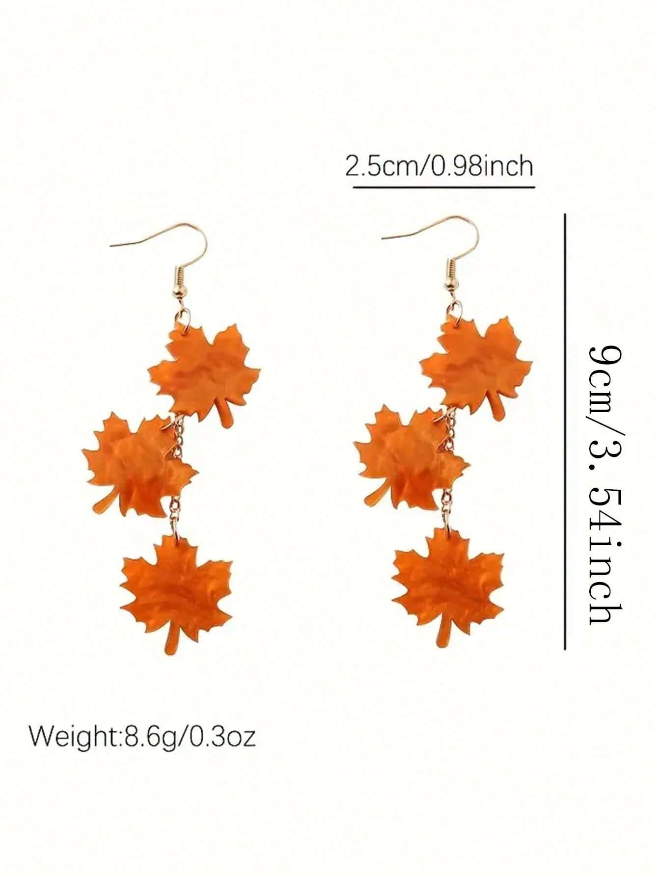 1 paire Boucles d'oreilles acryliques style automne en forme de feuille d'érable longue, — vue 5